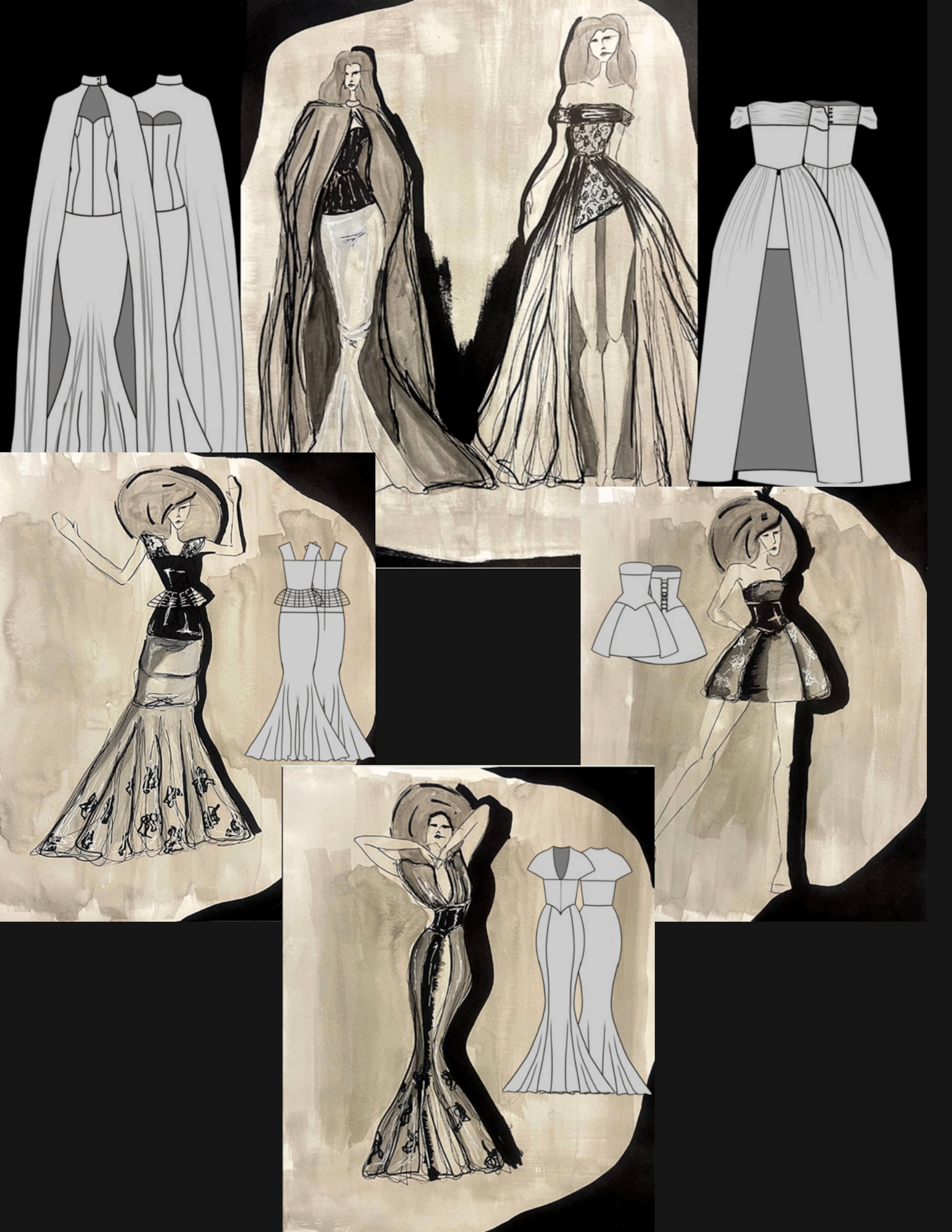 Fashion design sketches from SCAD student and 2025 Gucci Changemakers award-winner Sydnie Hicks.