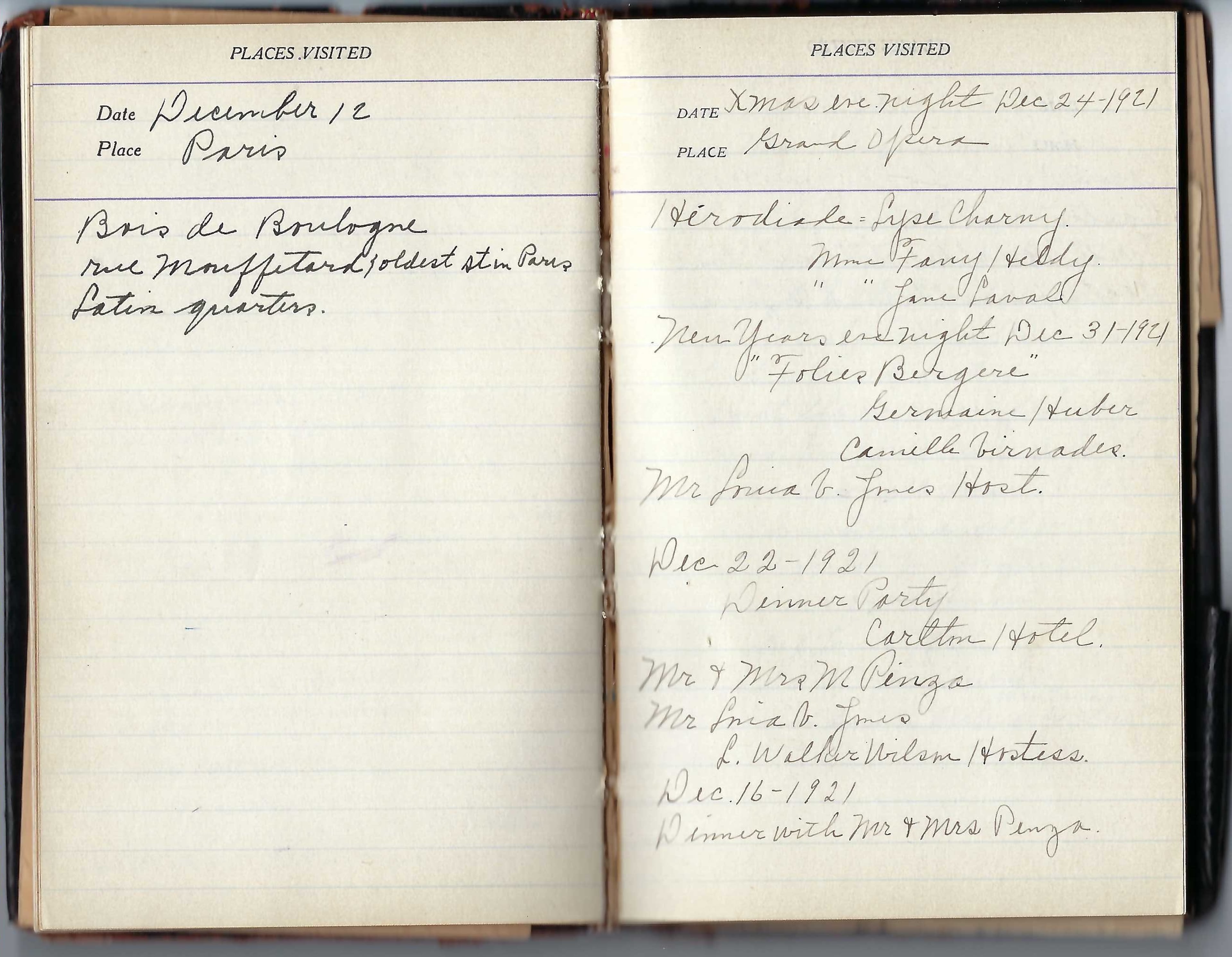 A page from A'Lelia Walker's travel diary, some of the primary sources that A'Lelia Bundles used to research her book. (Courtesy of A'Lelia Bundles from the Madam Walker Family archives)
