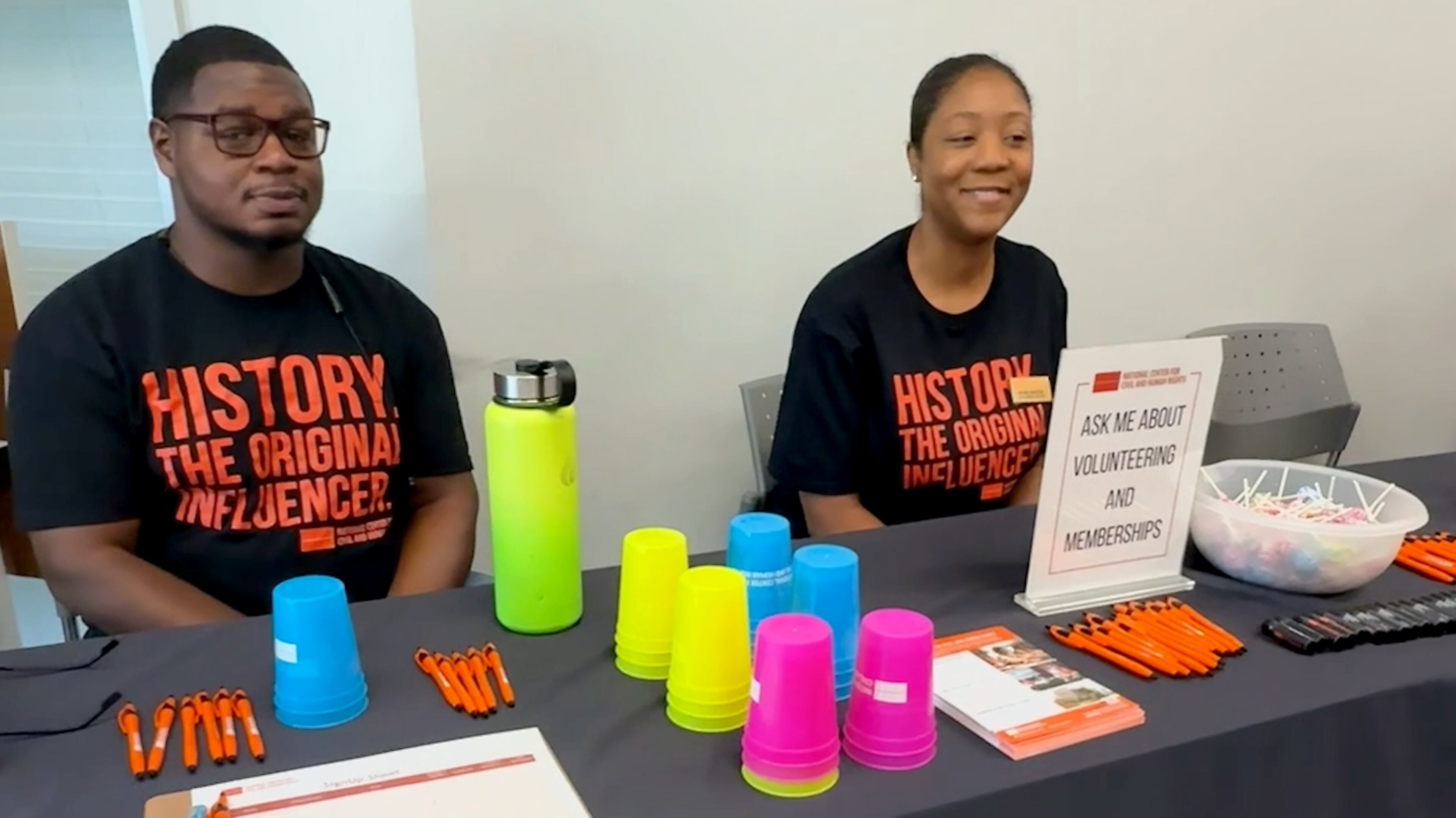 Members of the National Center for Civil and Human Rights greet visitors at "Unveiling the Truth: Commemorative Mural & Community Gathering." (Courtesy of the National Center for Civil and Human Rights)