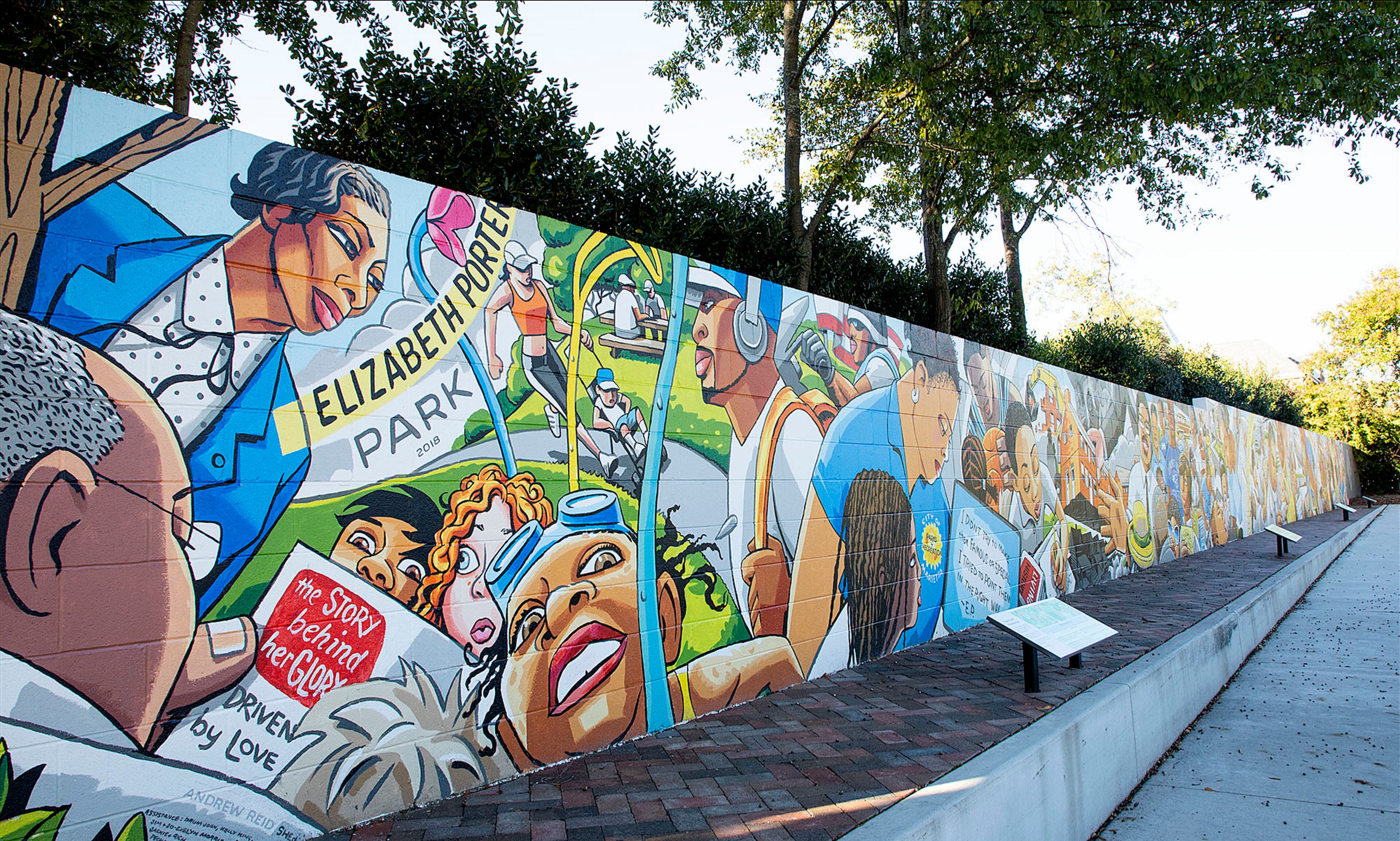 The National Civic League recently recognized the city of Marietta with its All-America City Hall of Fame Award for its community engagement efforts surrounding the creation of Elizabeth Porter Park. The mural Baptist Town by Andrew Reidat tells the history of the site. Courtesy of City of Marietta