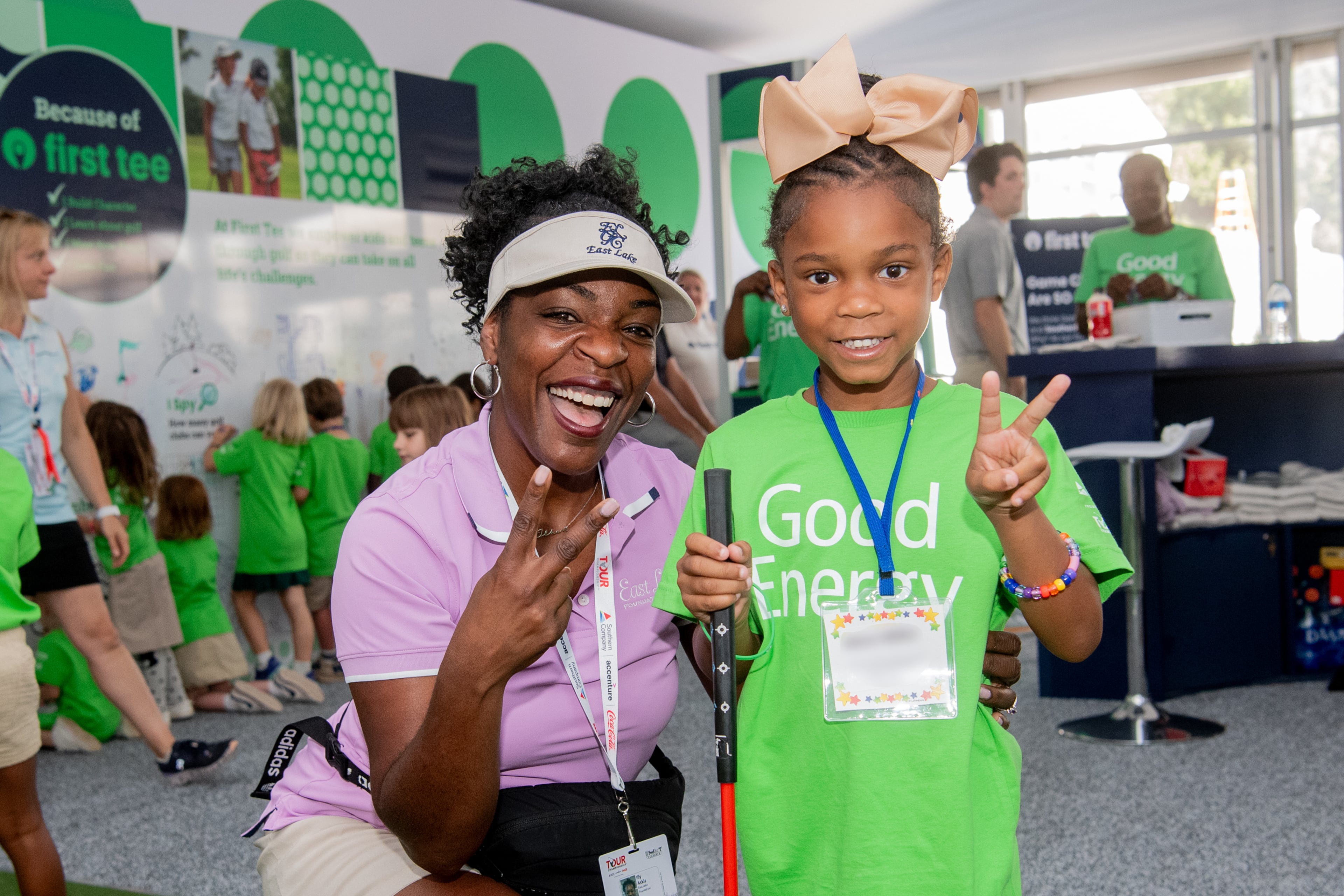 “The East Lake Foundation is committed to help supporting (families bridge the financial gap) until this resolves on the federal level. But we know that’s not sustainable,” says East Lake Foundation President and CEO Ilham Askia with a student at the Drew Charter School. (Courtesy of East Lake Foundation)