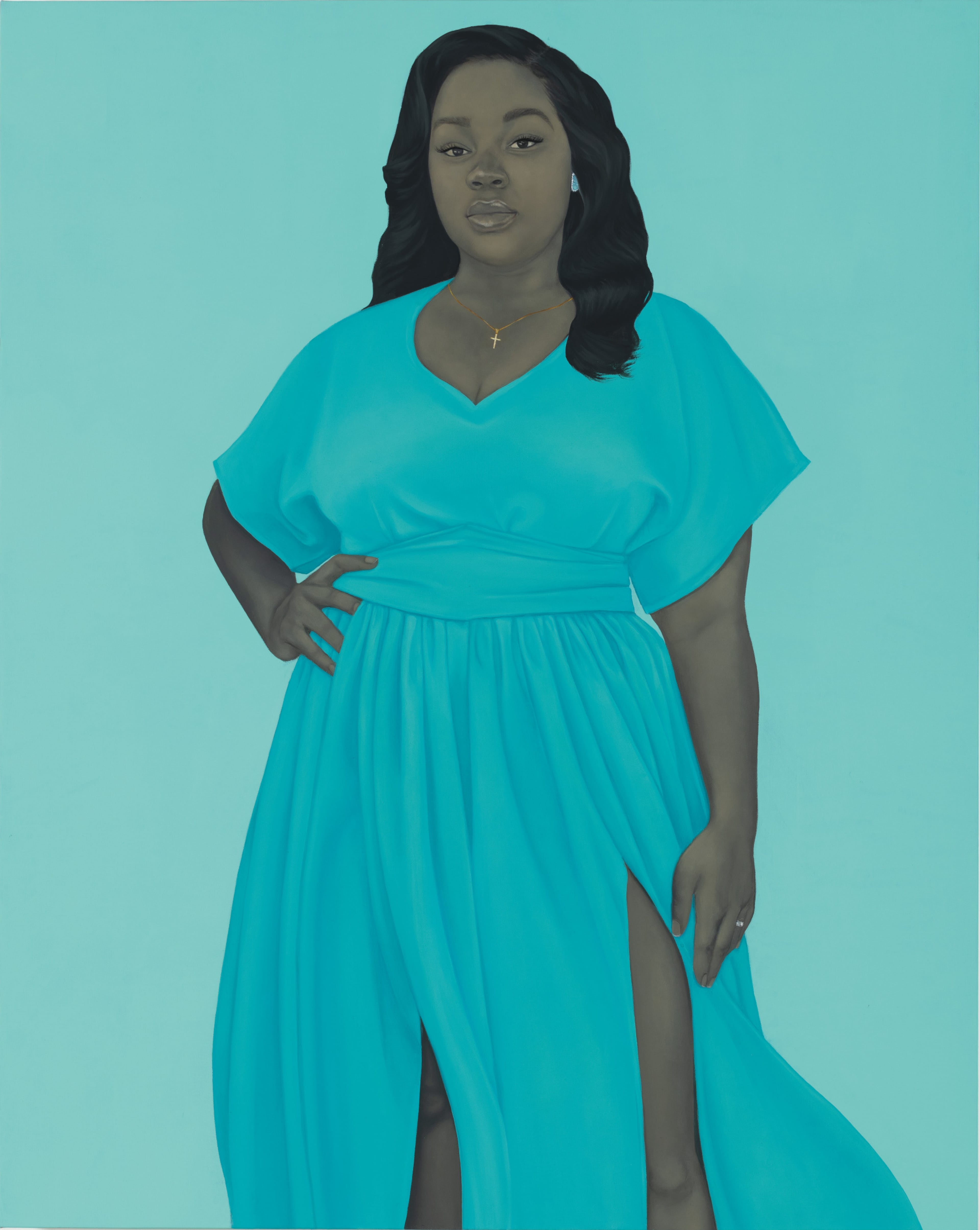 Amy Sherald (American, born Columbus, Georgia,
1973), "Breonna Taylor," 2020, oil on linen, The Speed
Art Museum, Louisville, Kentucky, purchase made
possible by a grant from the Ford Foundation; and
the Smithsonian National Museum of African
American History and Culture, Washington, DC,
purchase made possible by a gift from Kate Capshaw
and Steven Spielberg / The Hearthland Foundation.
© Amy Sherald. Photo by Joseph Hyde, courtesy of
the artist and Hauser & Wirth.