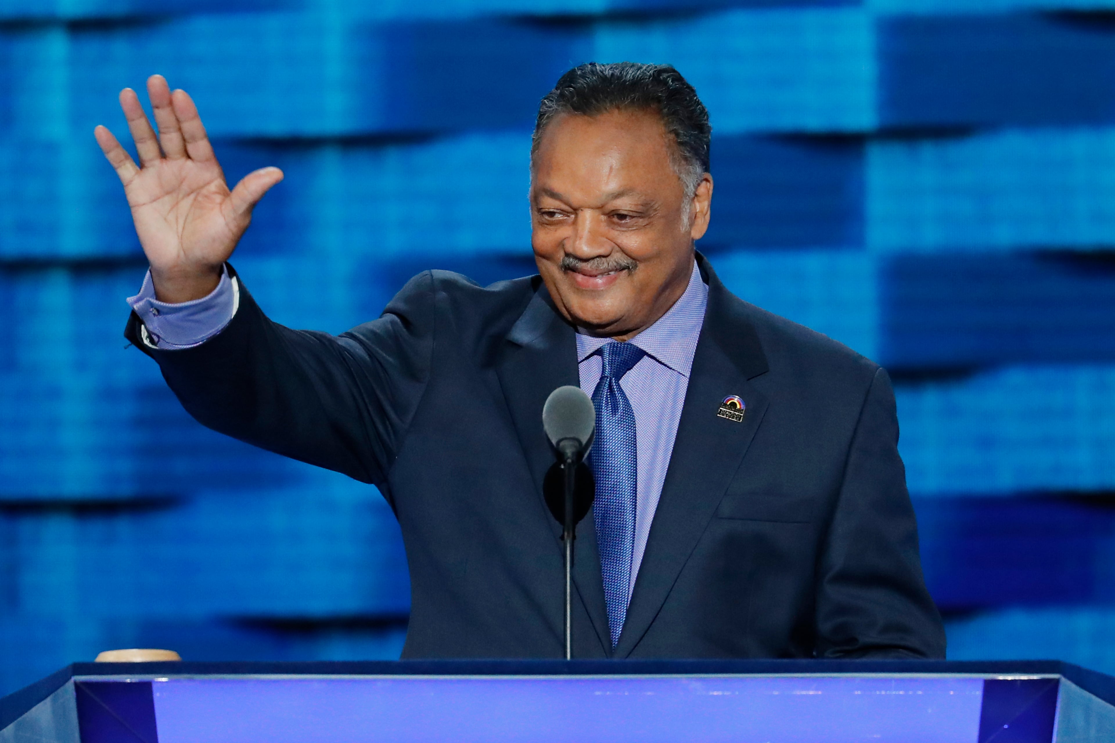 Jackson waves as he steps to the podium during the third day of the Democratic National Convention in Philadelphia, July 27, 2016. (J. Scott Applewhite/AP)