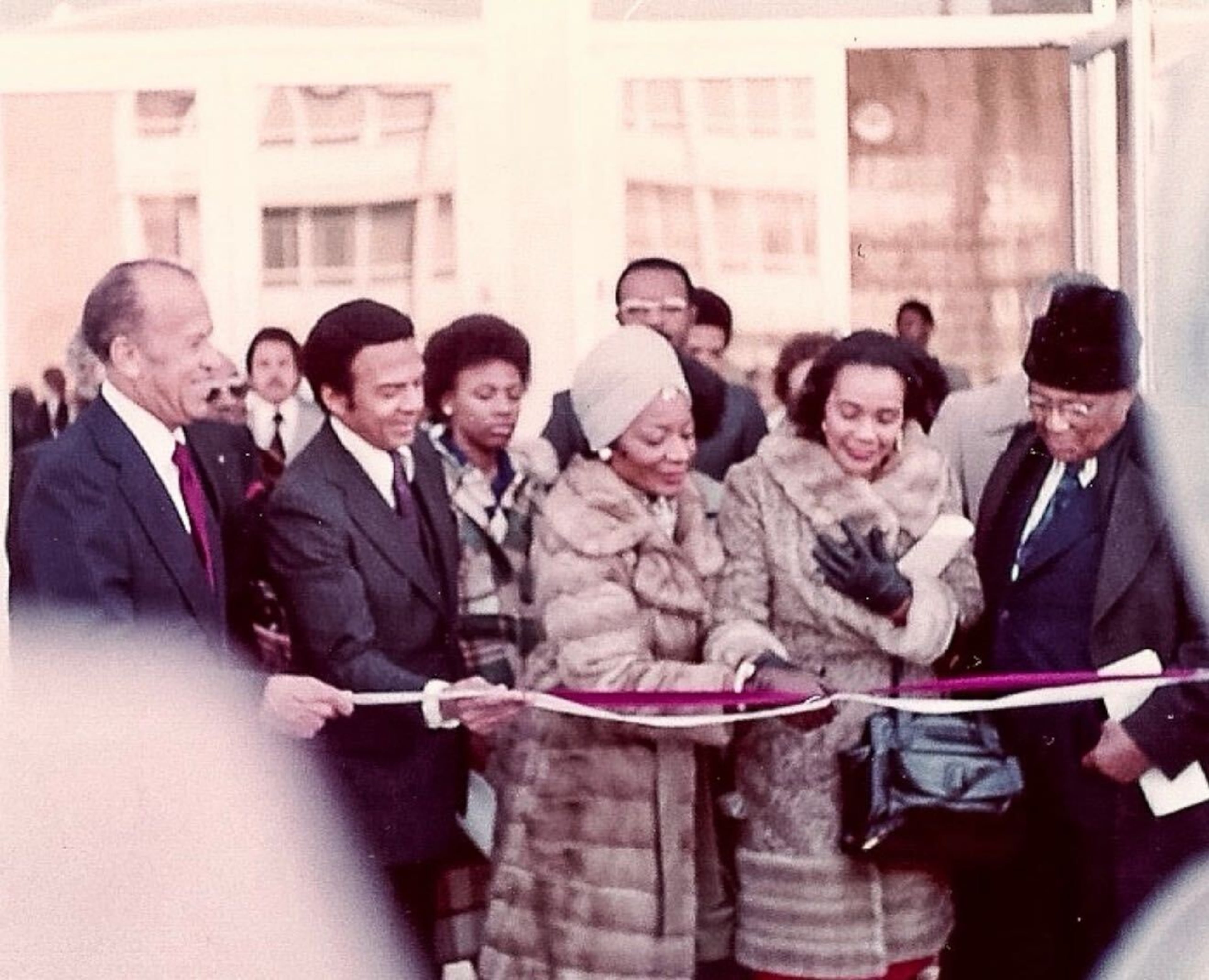 C. David Moody Jr., president and CEO of C.D. Moody Construction Company in Atlanta, took a photo as a senior in college of (from L to R) Morehouse College President Hugh Gloster, Ambassador Andrew Young, Bernice King, Christine King Farris, Coretta Scott King and Martin Luther King Sr. at the ribbon-cutting ceremony for Martin Luther King Jr. International Chapel at Morehouse College in January 1978.
C.D. Moody Construction Company is the contractor working on The Den at Eight50 West. (Photo by C. David Moody Jr.)
