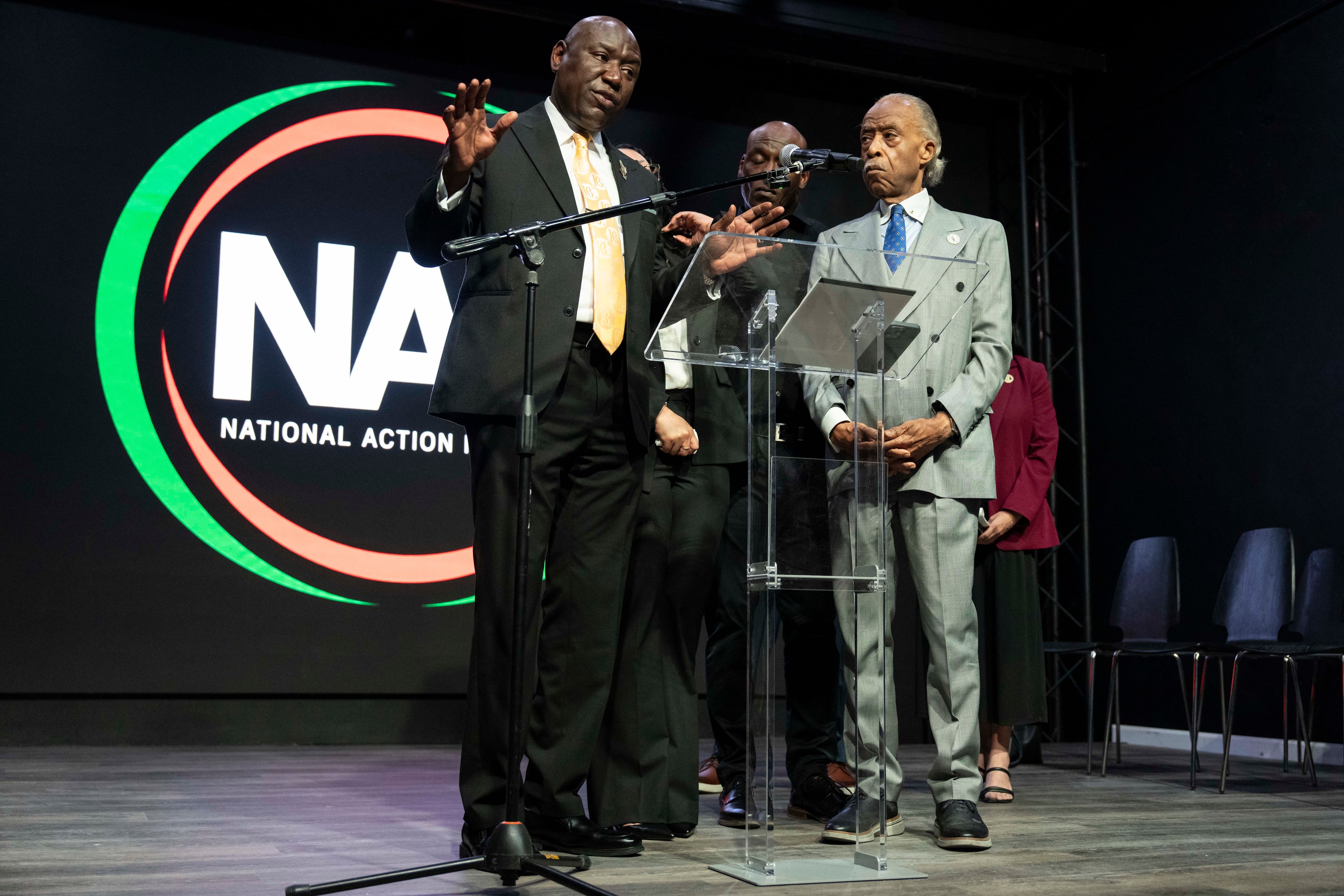 Ben Crump, civil rights attorney, speaks during a news conference with Christine and Elmore Wonsley, parents of Nolan Xavier Wells, at National Action Network headquarters, Friday, July 10, 2026, in New York. (Yuki Iwamura/AP)