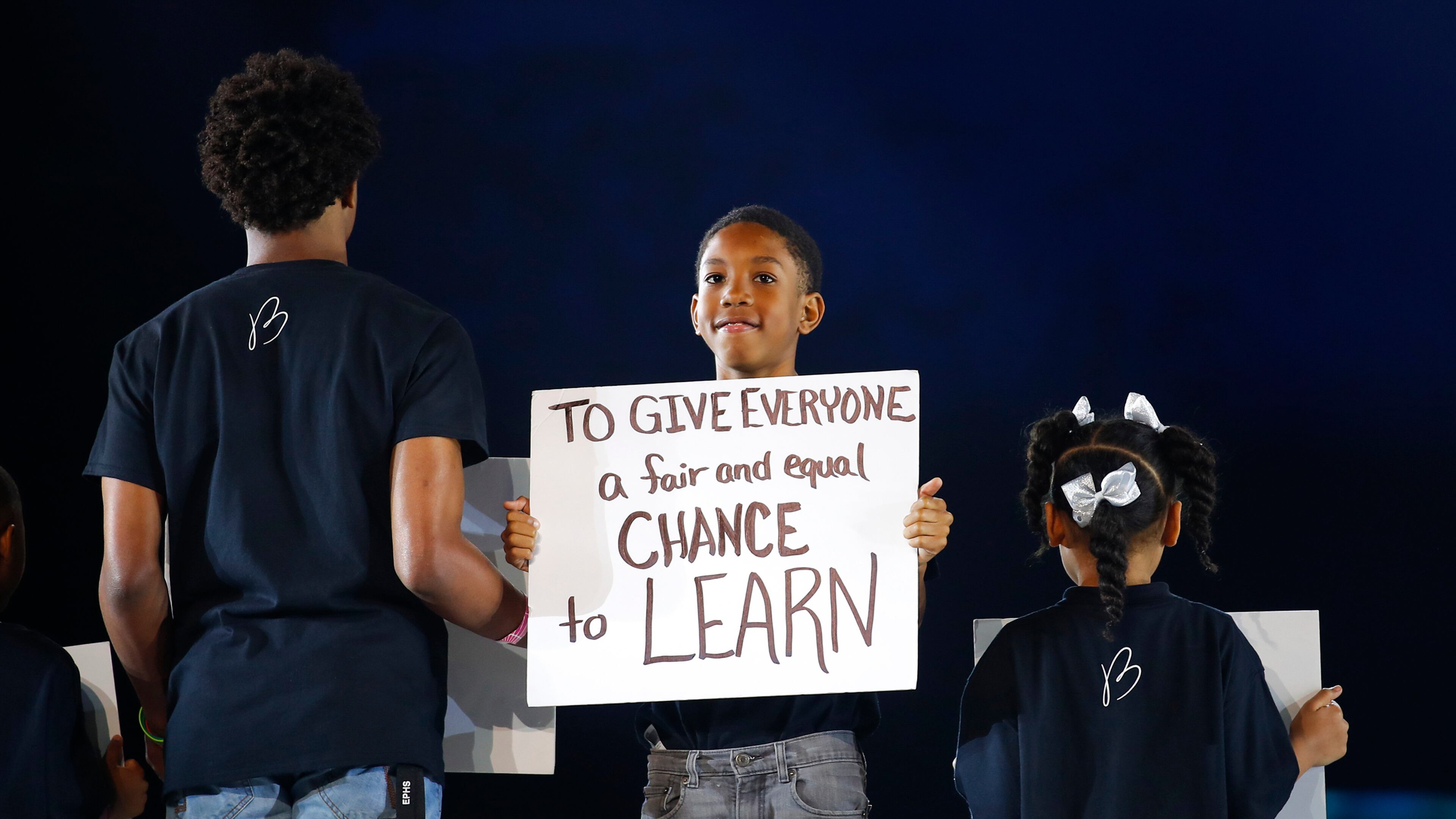 Westside students from Hollis Academy share their dreams during a performance by Emeli Sandé at the inaugural Beloved Benefit at Mercedes-Benz Stadium in March 2019. (Todd Kirkland/AP 2019)