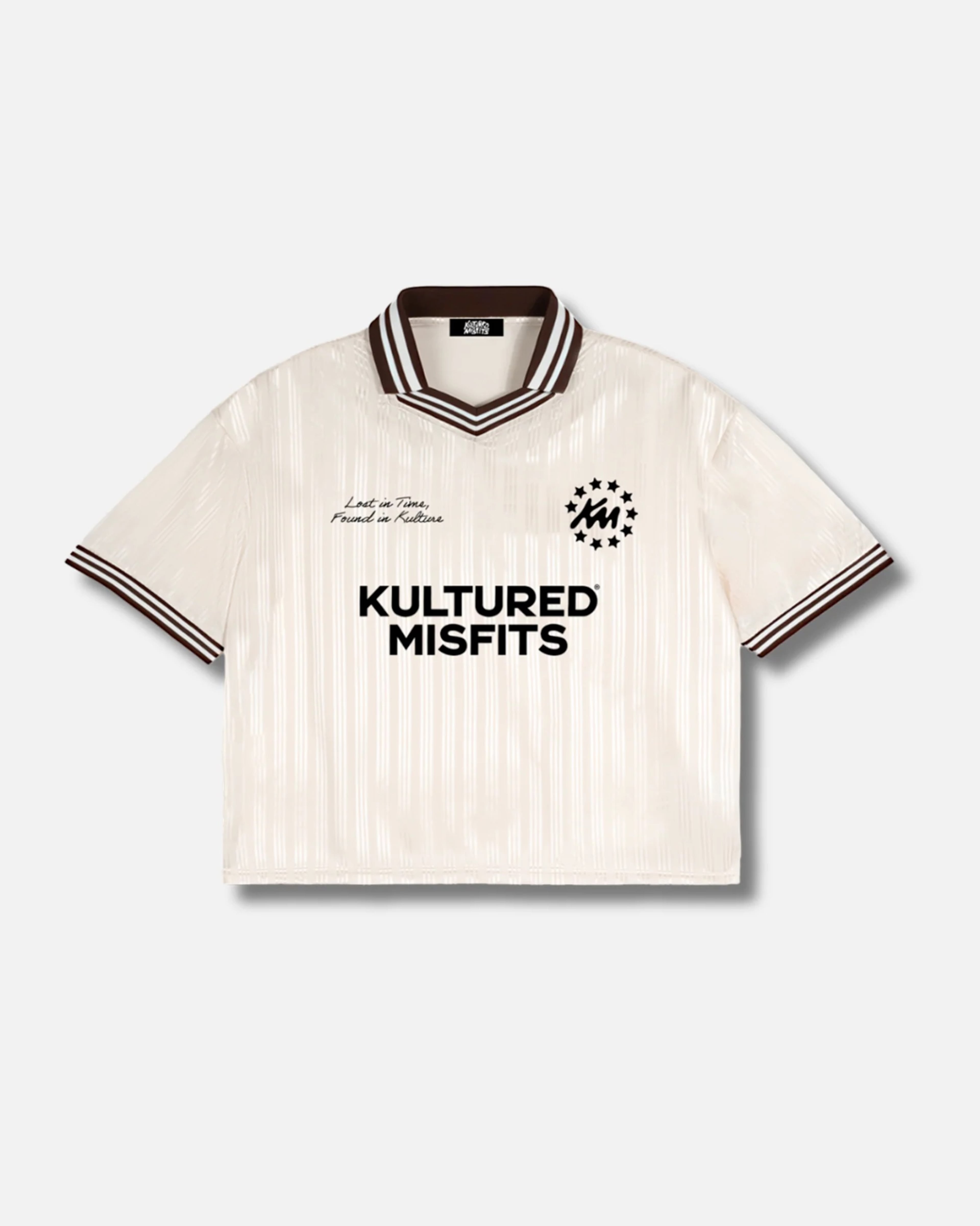 Kultured Misfits offers its KM striped soccer jersey in black and white. (Courtesy of Kultured Misfits)