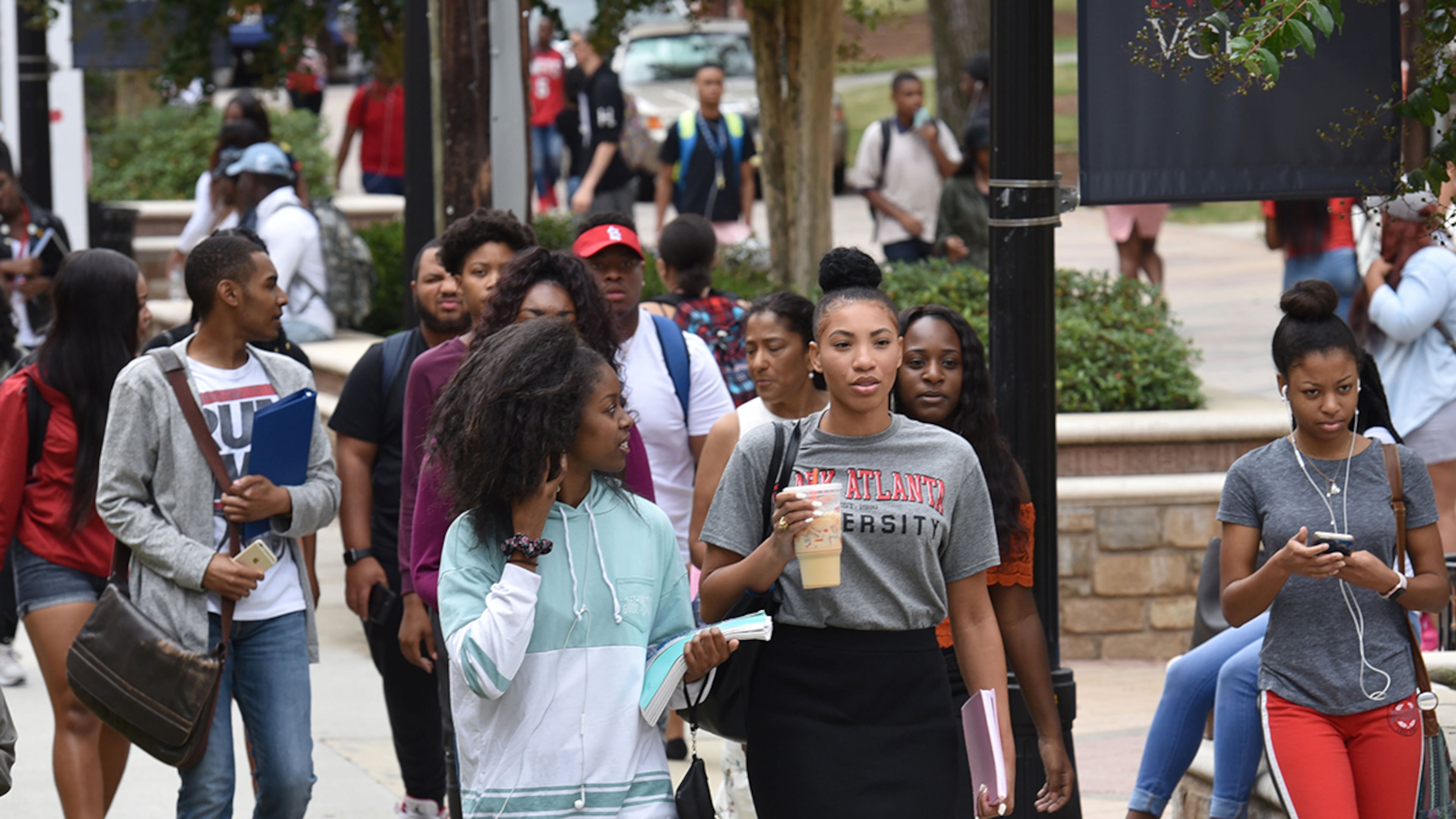 Students walk through the Clark Atlanta University campus. As part of UATL’s student advisory council, you’ll be asked to give your opinions and share your experiences — from academics to extra-curricular activities and general life as a Black student. (Hyosub Shin/AJC 2017)