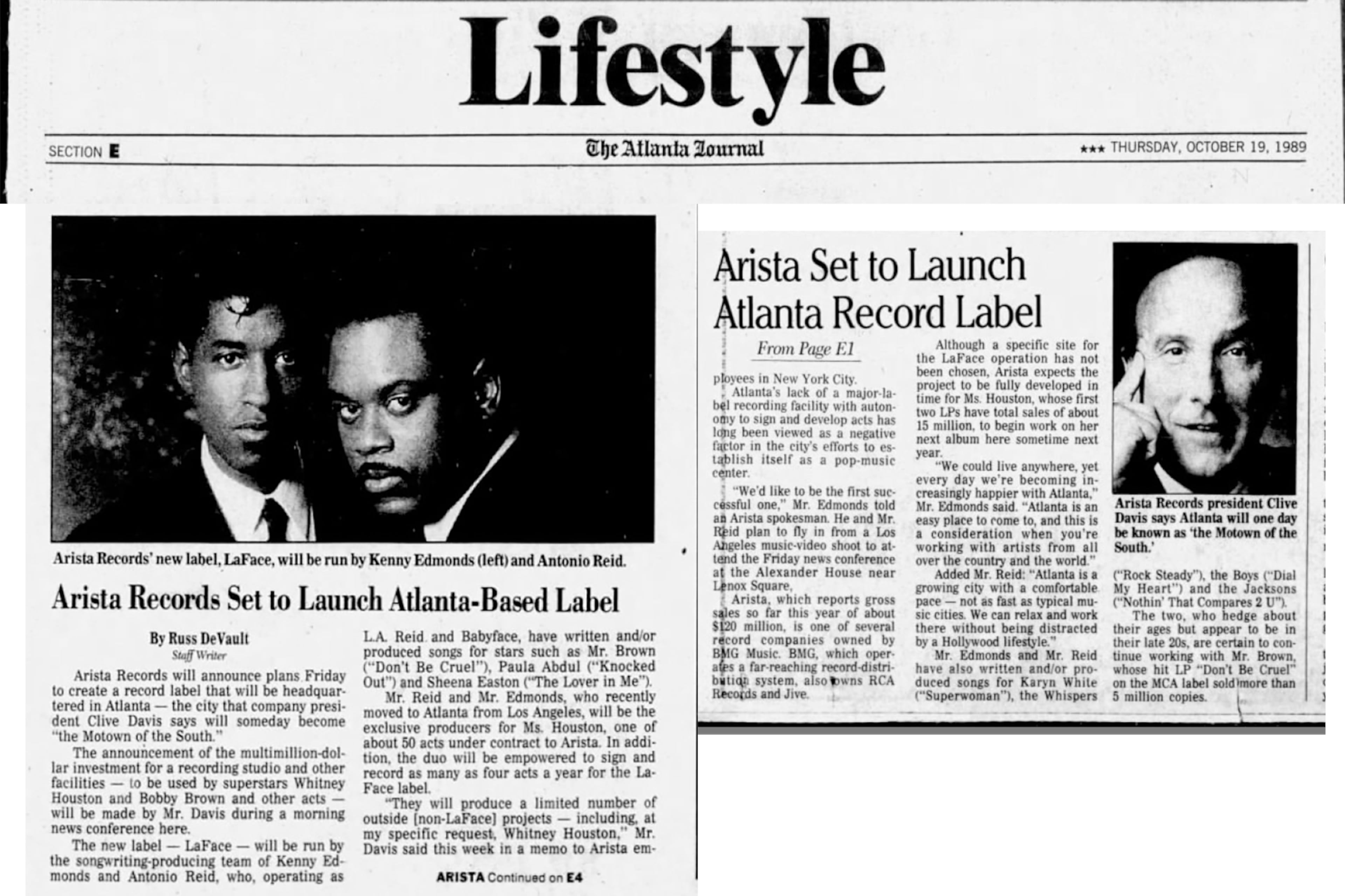 The AJC in 1989 reported on the launch of LaFace Records, which would help define the Atlanta music scene throughout the 1990s. (AJC file)