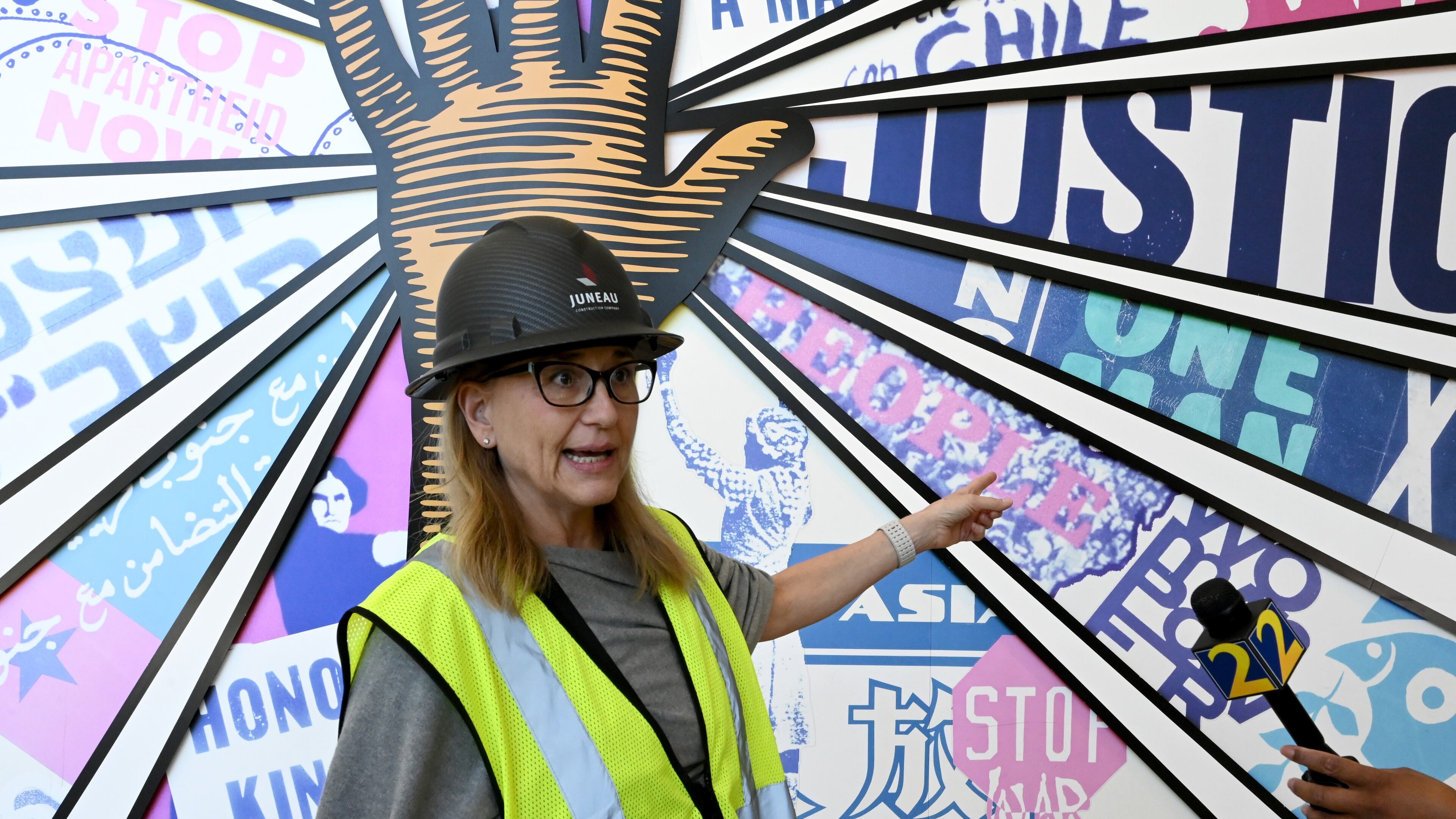 Jill Savitt, president and CEO of the National Center for Civil and Human Rights, leads a hard hat tour of the center on Wednesday, Sept. 10, 2025, in Atlanta. The museum is expanding its downtown Atlanta facility, adding two wings — totaling approximately 24,000 square feet — for classrooms, exhibits and event spaces, while also refreshing the museum’s offerings. (Hyosub Shin/AJC)