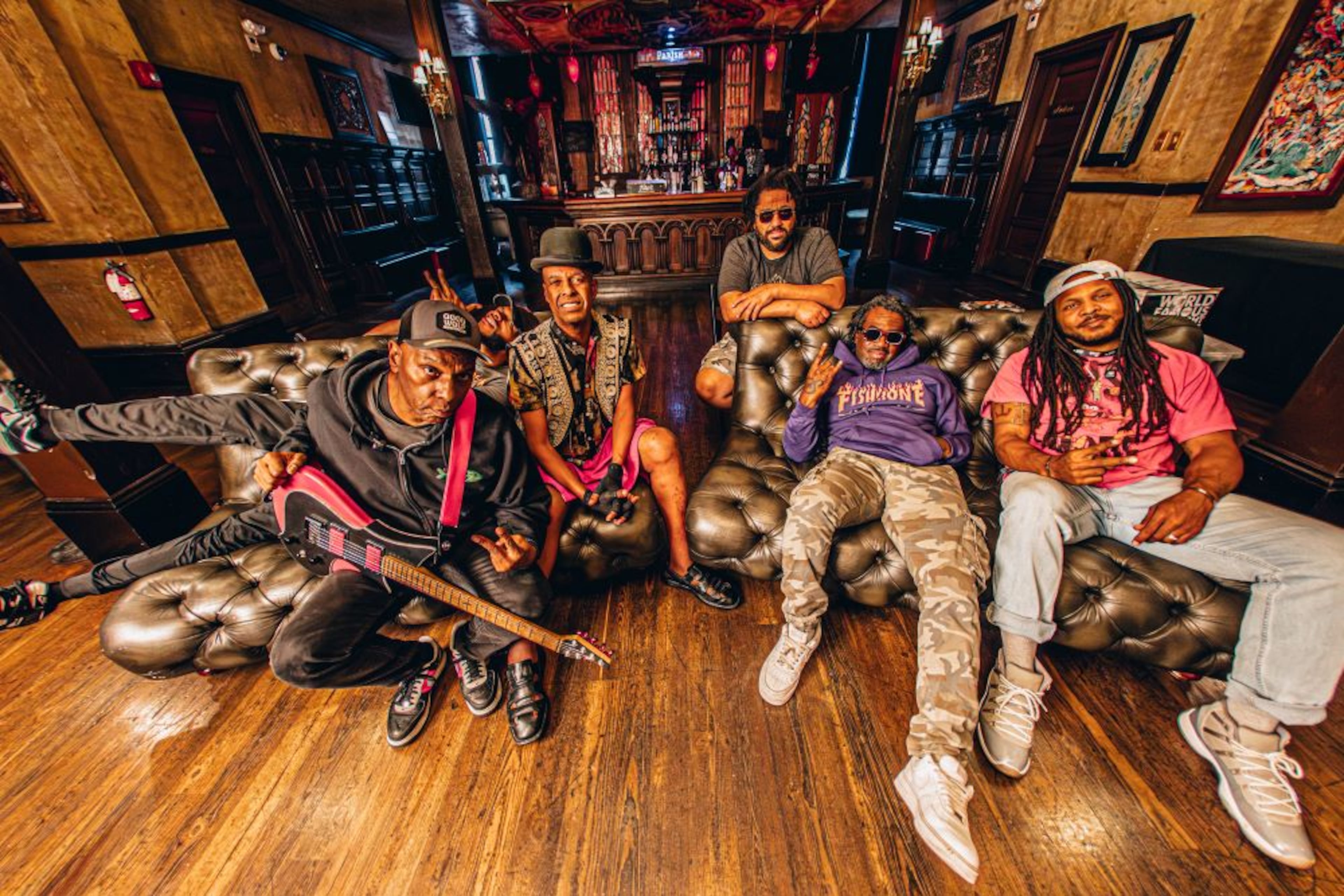 Fishbone members (from left) Tracey 'Spacey T' Singleton (guitar), James Jones (bass), Angelo Moore (vocals, saxophone), Christopher Dowd (keyboards, trombone, vocals), John 'JS' Williams II (trumpet, vocals) and Hassan Hurd (drums) perform at Terminal West Saturday, May 2, 2026. (Justin Hammer Photography)