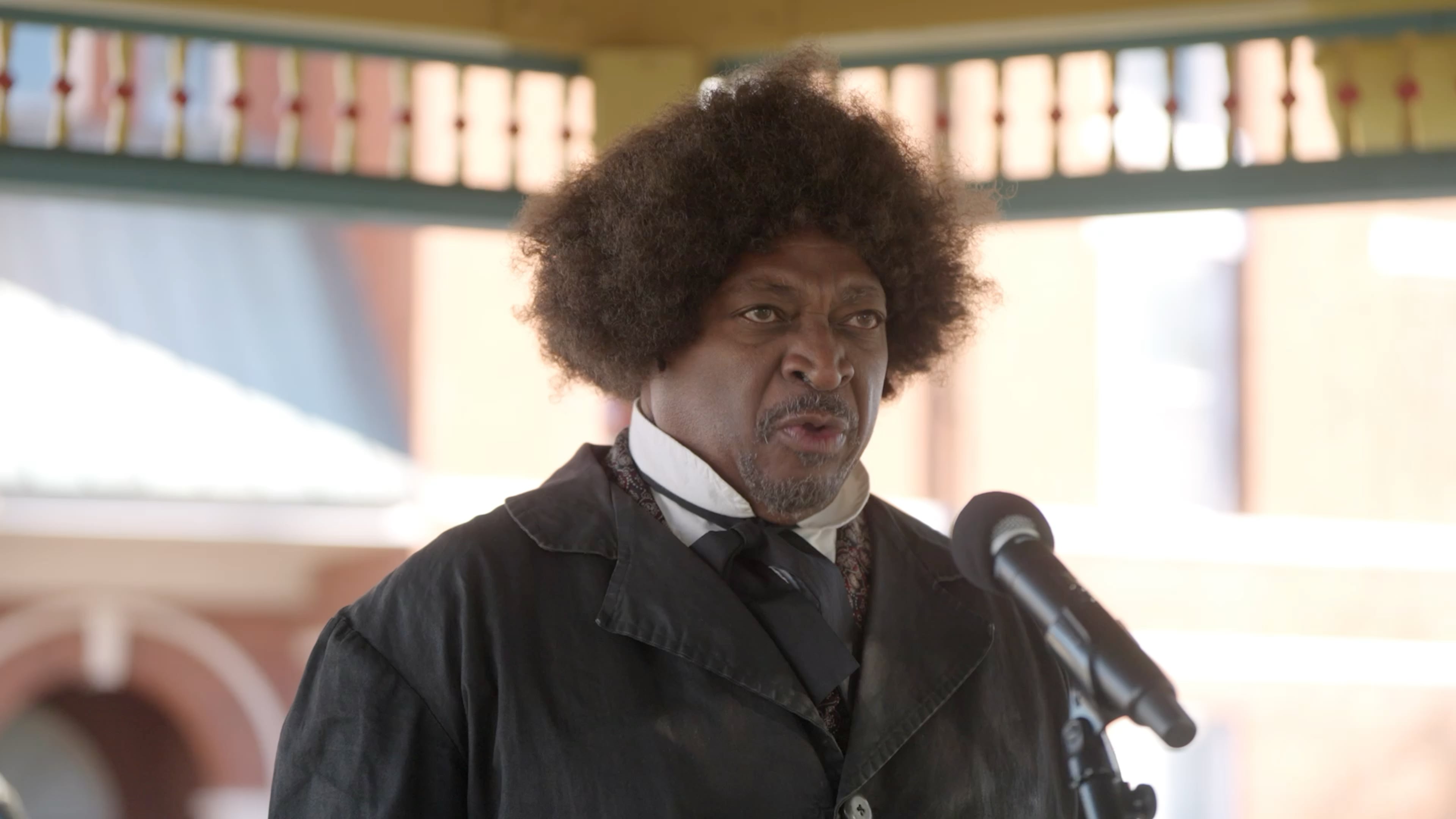 Frederick Douglass reenactor John H. Anderson Jr. gives a speech in Sandersville. (Miasarah Lai/ AJC)