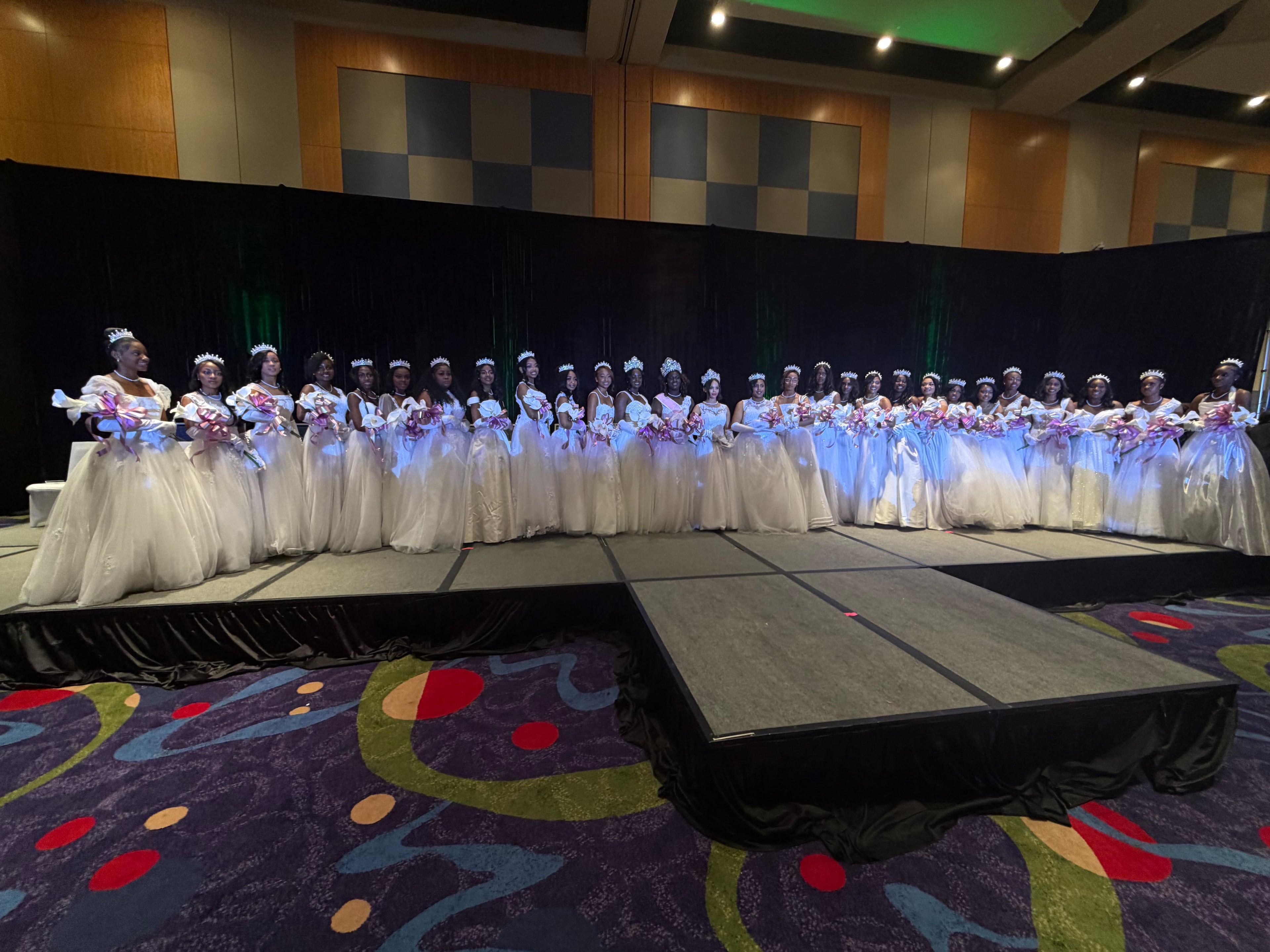 The Pink Cultured Pearls Cotillion 2026 debutantes pose together. The event was hosted by the Ivy Community Foundation in Atlanta. (Courtesy of Kendra Pittman)