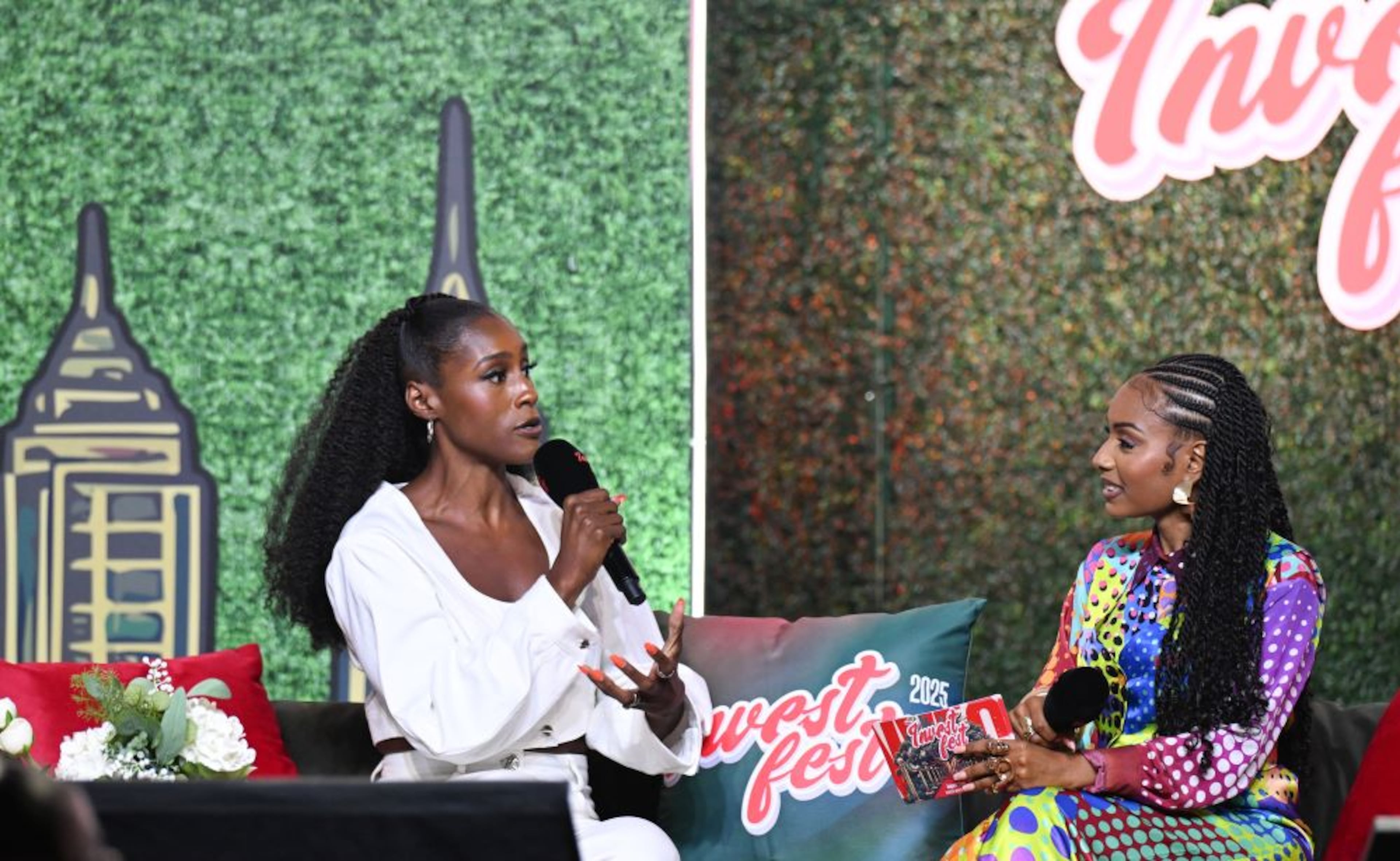 Actress-turned-businesswoman Issa Rae (left) speaks about her evolution from media to business during a fireside chat at Invest Fest 2025 with host Selena Hill. (Ismail Sayeed)