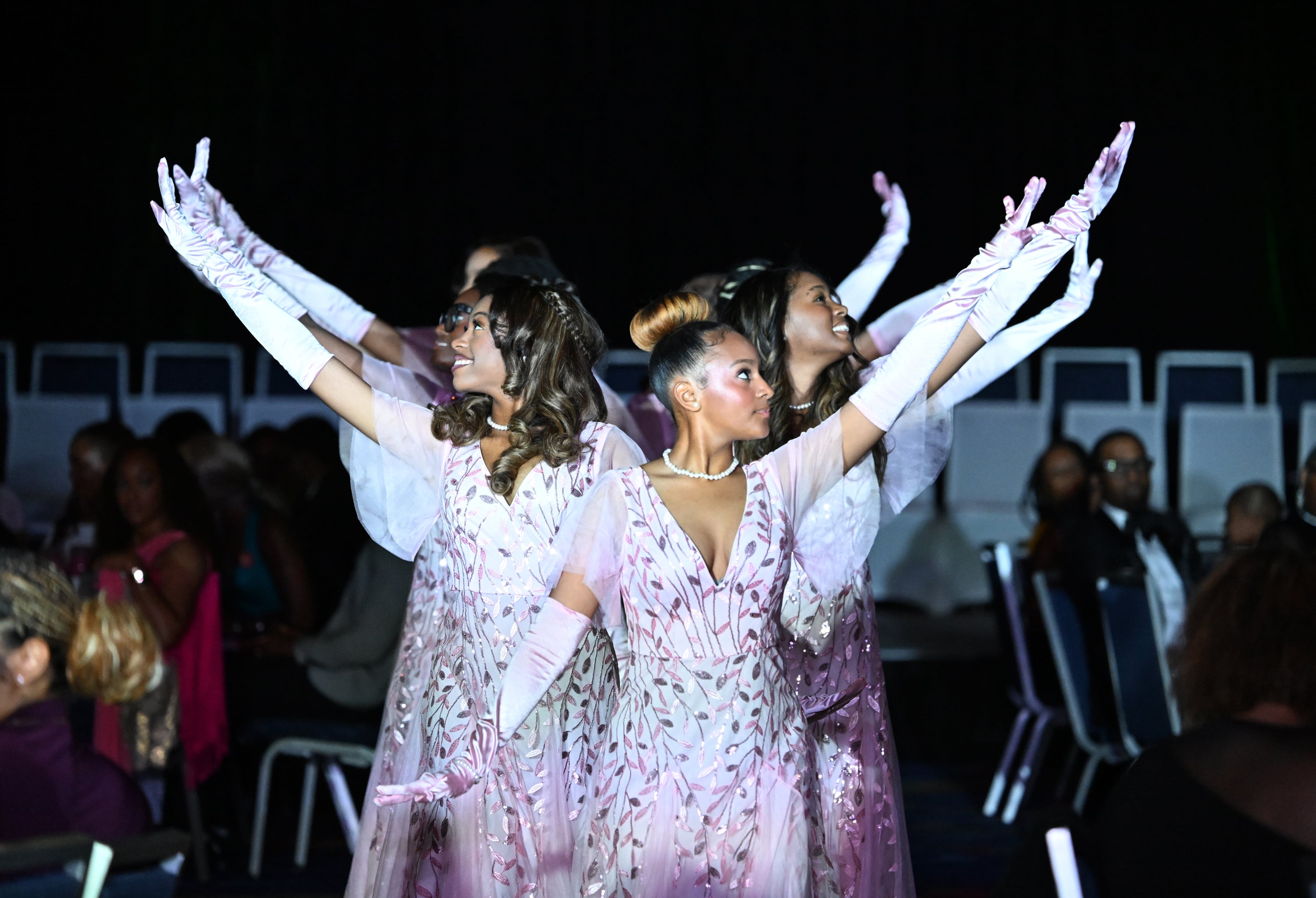 Pre-debutantes perform during the 2026 Pink Cultured Pearls Cotillion sponsored by the Ivy Community Foundation at the Georgia International Convention Center on March 29, 2026 in Atlanta. (Hyosub Shin/AJC)
