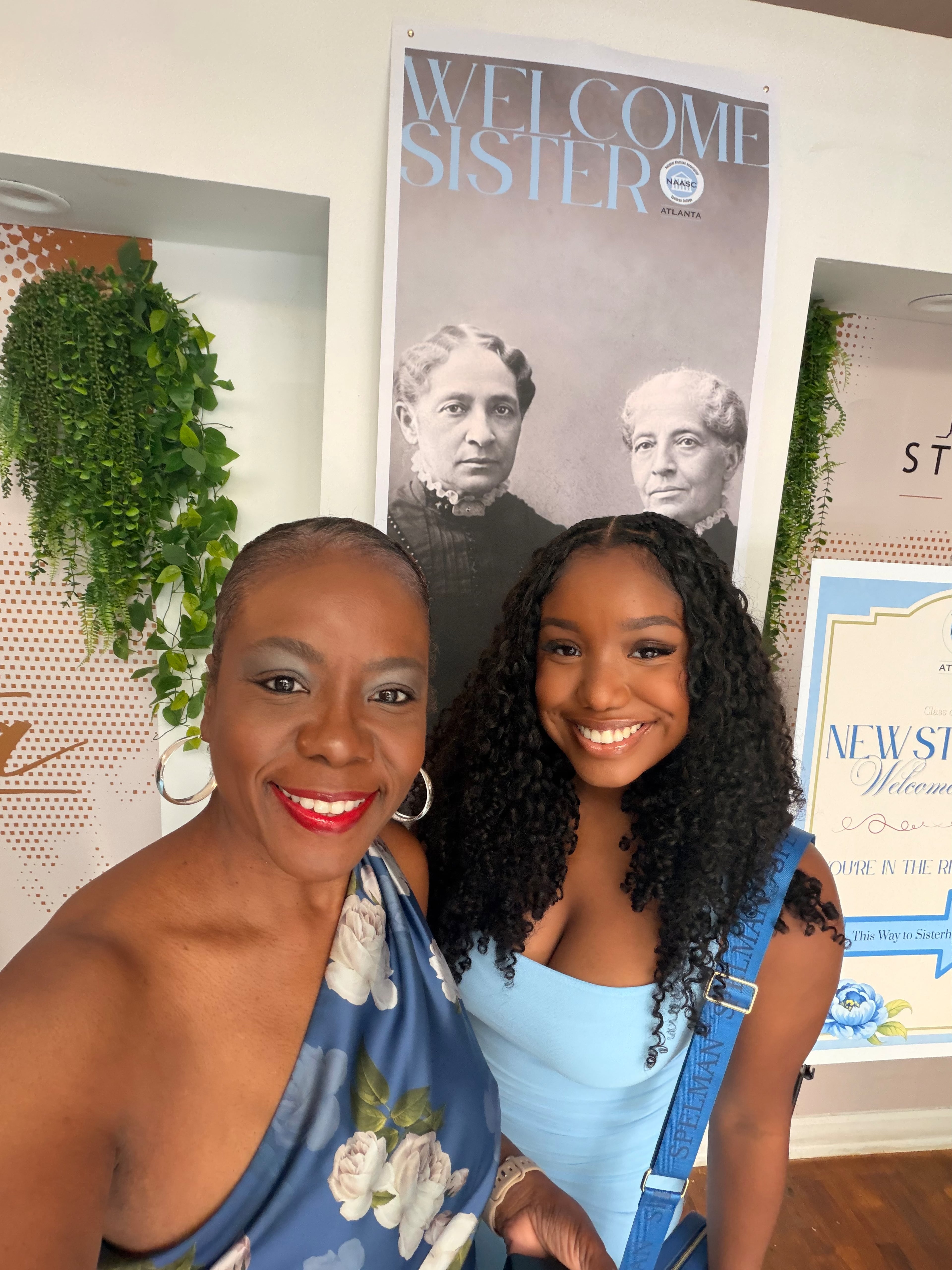 Incoming Spelman College student Brooke Spiva (right) takes a photo with her mother Yolanda Watson Spiva (left) (Spelman College Class of 1991) during the Atlanta chapter of the National Alumnae Association of Spelman College New Student Tea on Aug. 9, 2026. (Courtesy of Yolanda Watson Spiva)