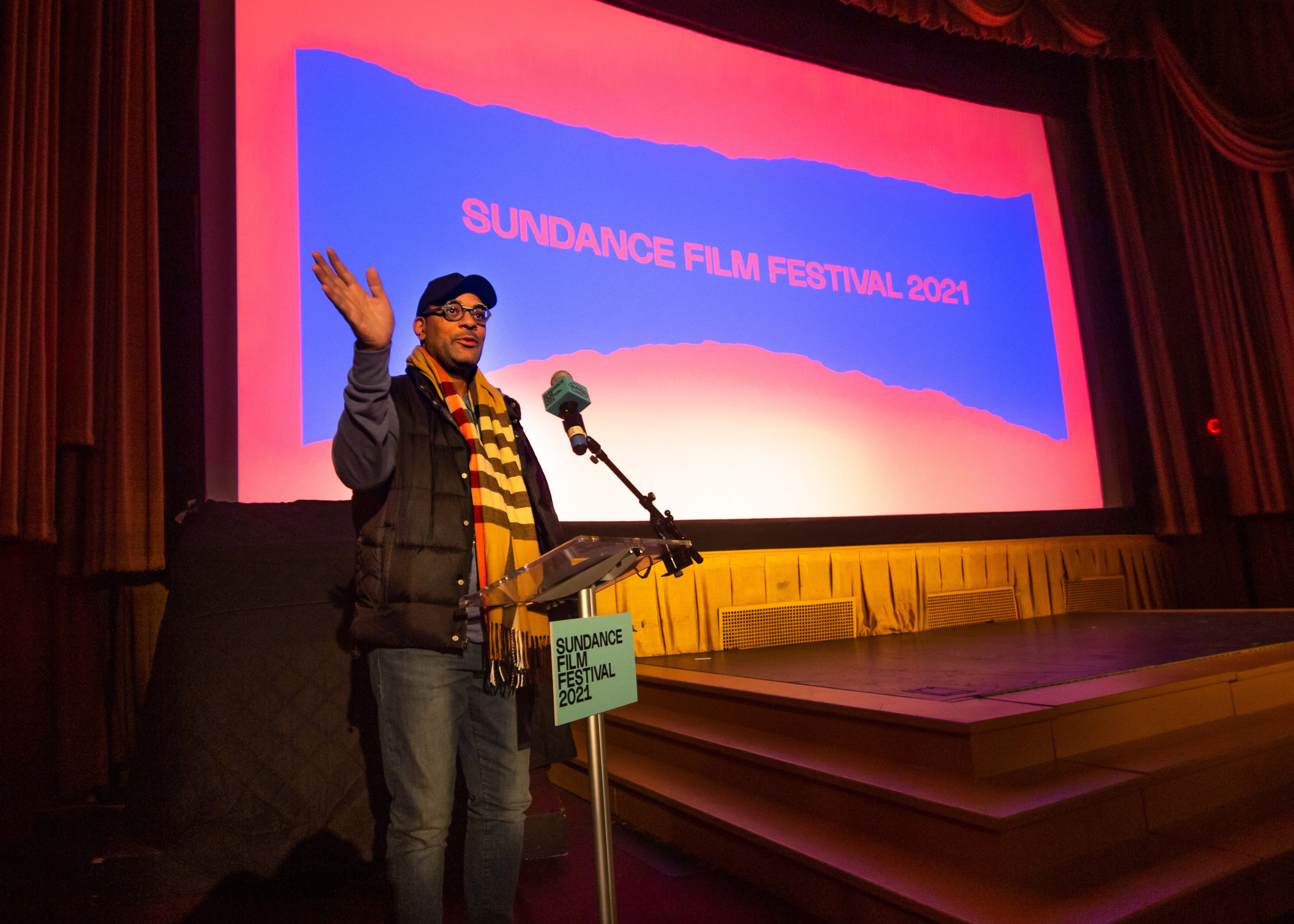 Imara Canady introduces the first movie at the start of the satellite screening of the Sundance Film Festival at the Plaza Theatre on Saturday, Jan. 30, 2021. (Steve Schaefer for the AJC)