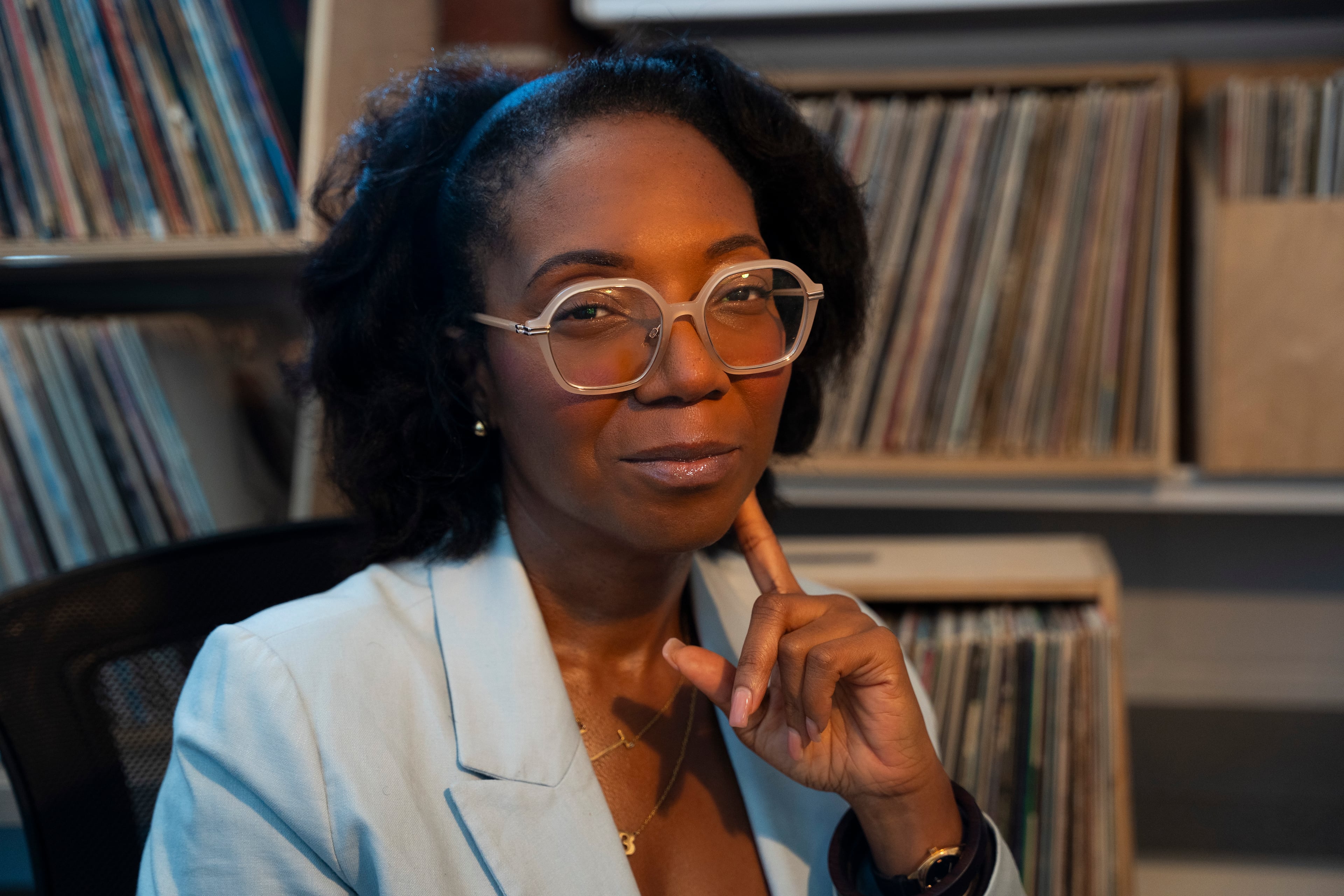 Dr. Joycelyn Wilson, an associate professor at Georgia Tech, poses for a portrait in her closet of records on campus in Atlanta, Monday, Aug. 25, 2025. (Olivia Bowdoin for the AJC)