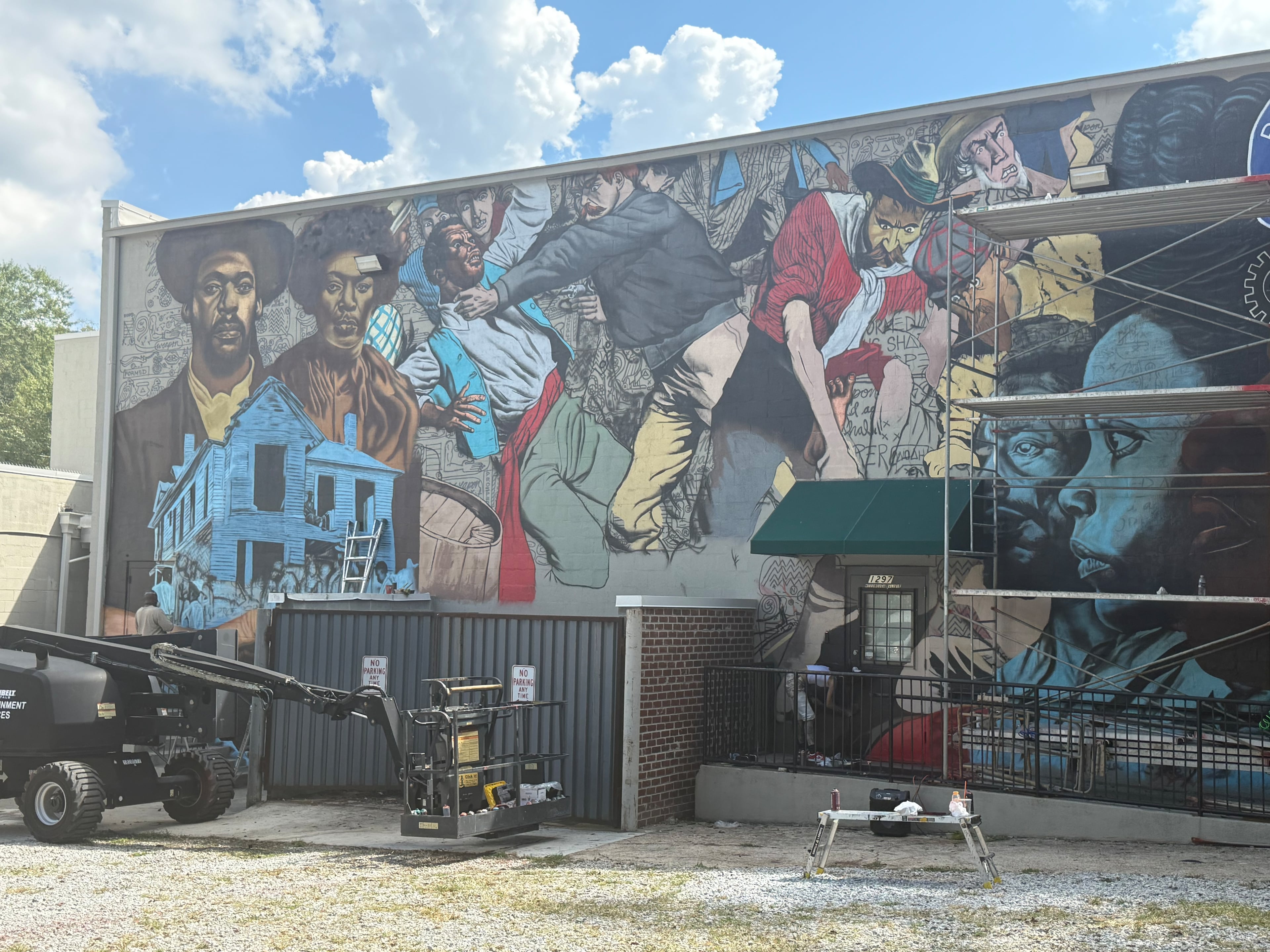 The unfinished mural on the Focused Community Strategies building in south Atlanta. (Courtesy of the National Center for Civil and Human Rights)