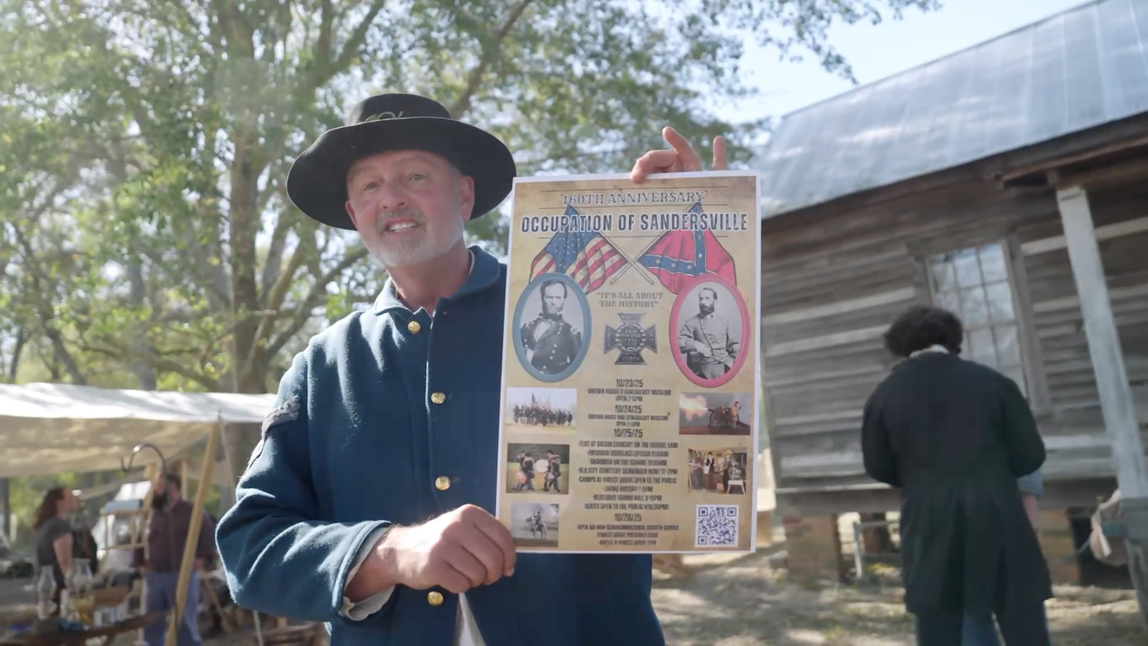 Sandersville reenactor Stacy Williford said he had ancestors who fought on both sides of the Civil War. (Miasarah Lai/AJC)