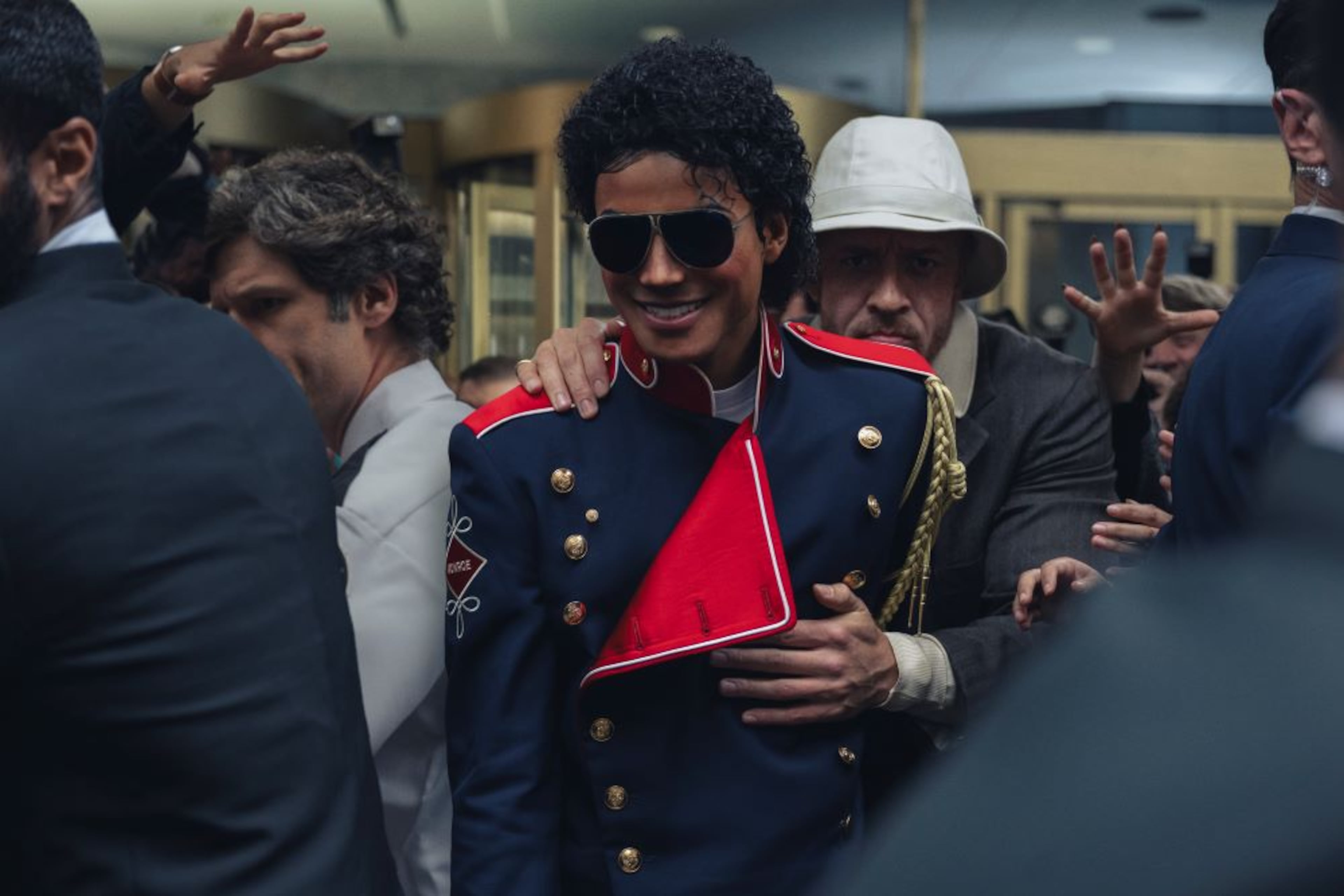 Jaafar Jackson stars as Michael Jackson and KeiLyn Durrel Jones portrays bodyguard Bill Bray in "Michael," which hits theaters on Friday, April 24, 2026. (Glen Wilson/Lionsgate)