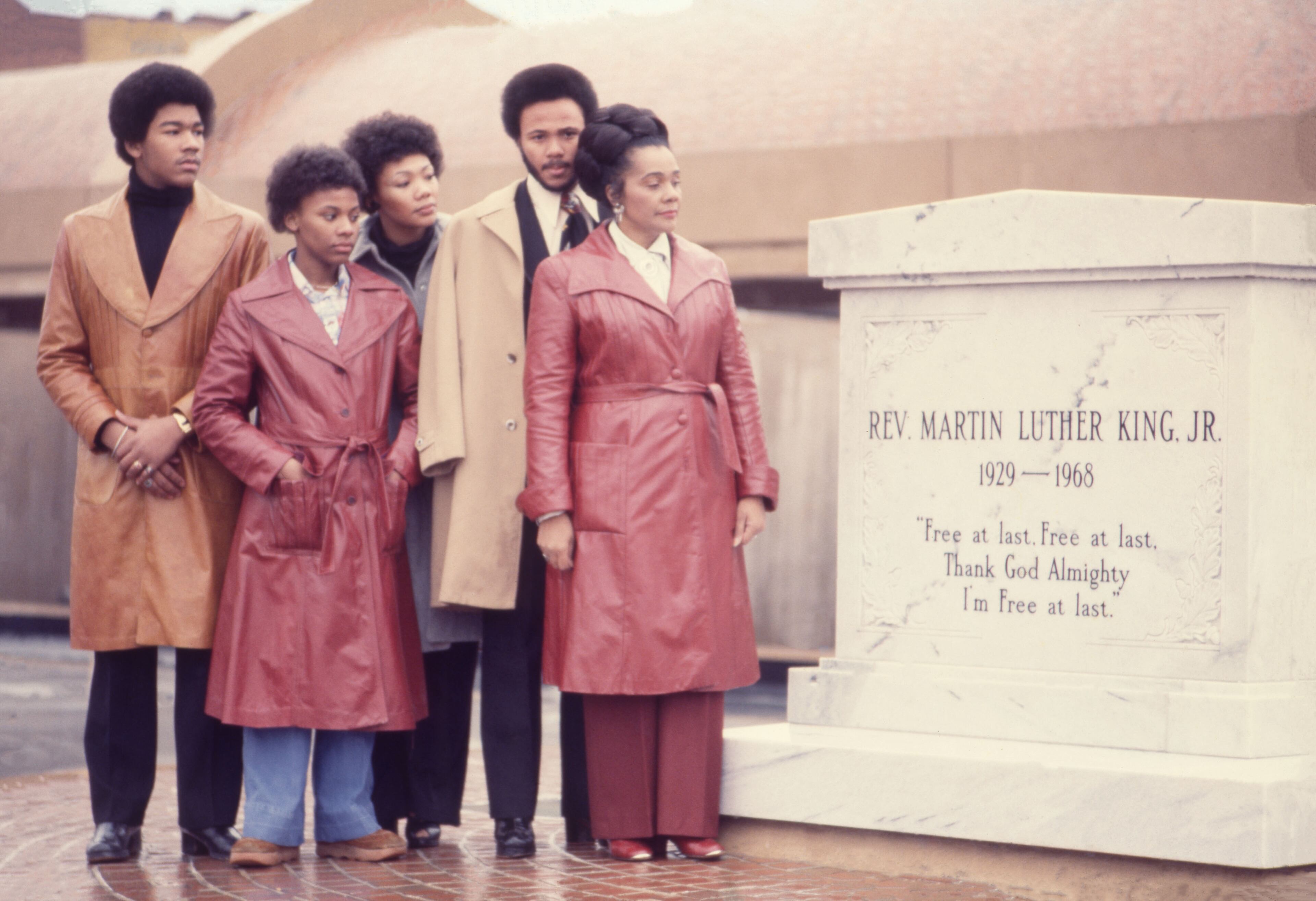 The family of Martin Luther King Jr. gathers at his crypt. (Jim Alexander)