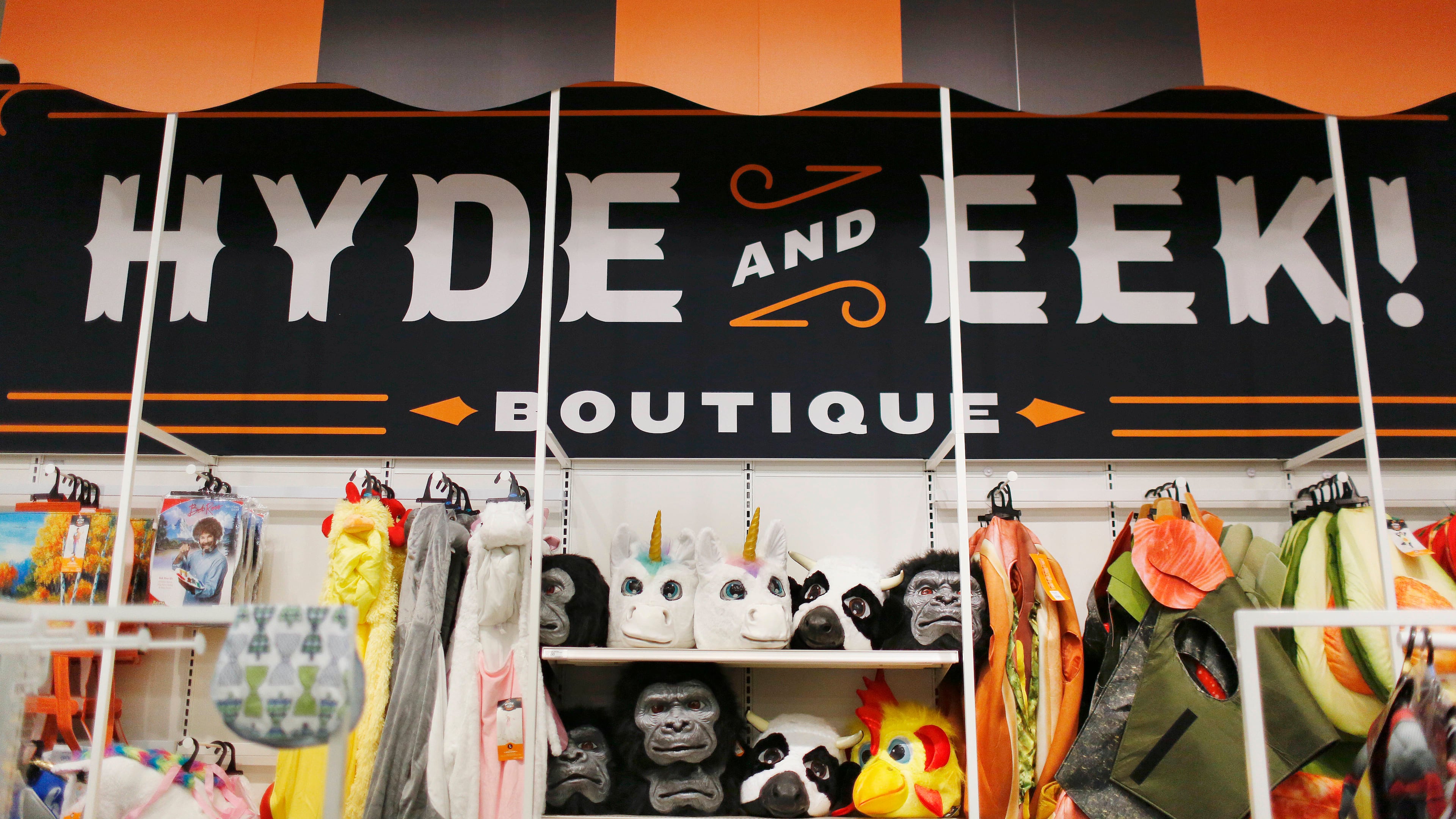 Part of a Halloween display at a Target in Florida is shown in this 2018 photo. A Halloween costume from Target's Hyde and Eek! line was removed from the retailer’s website this week after social media users said its imagery evoked racist minstrel shows. (Brynn Anderson/AP)