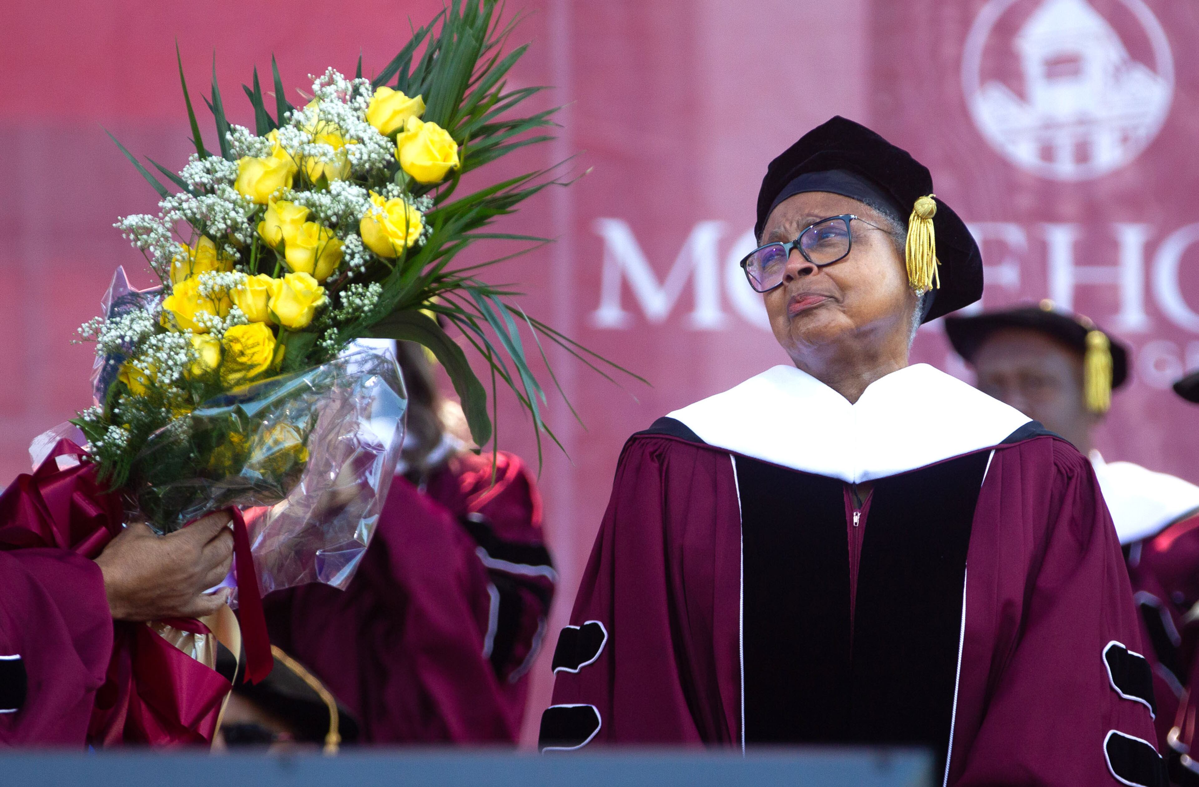 Billye Suber Aaron, the wife of baseball legend Hank Aaron, receives the Presidential Award of Service during the 137th commencement celebration at Morehouse College on Sunday, May 16, 2021. (Steve Schaefer for The Atlanta Journal-Constitution)