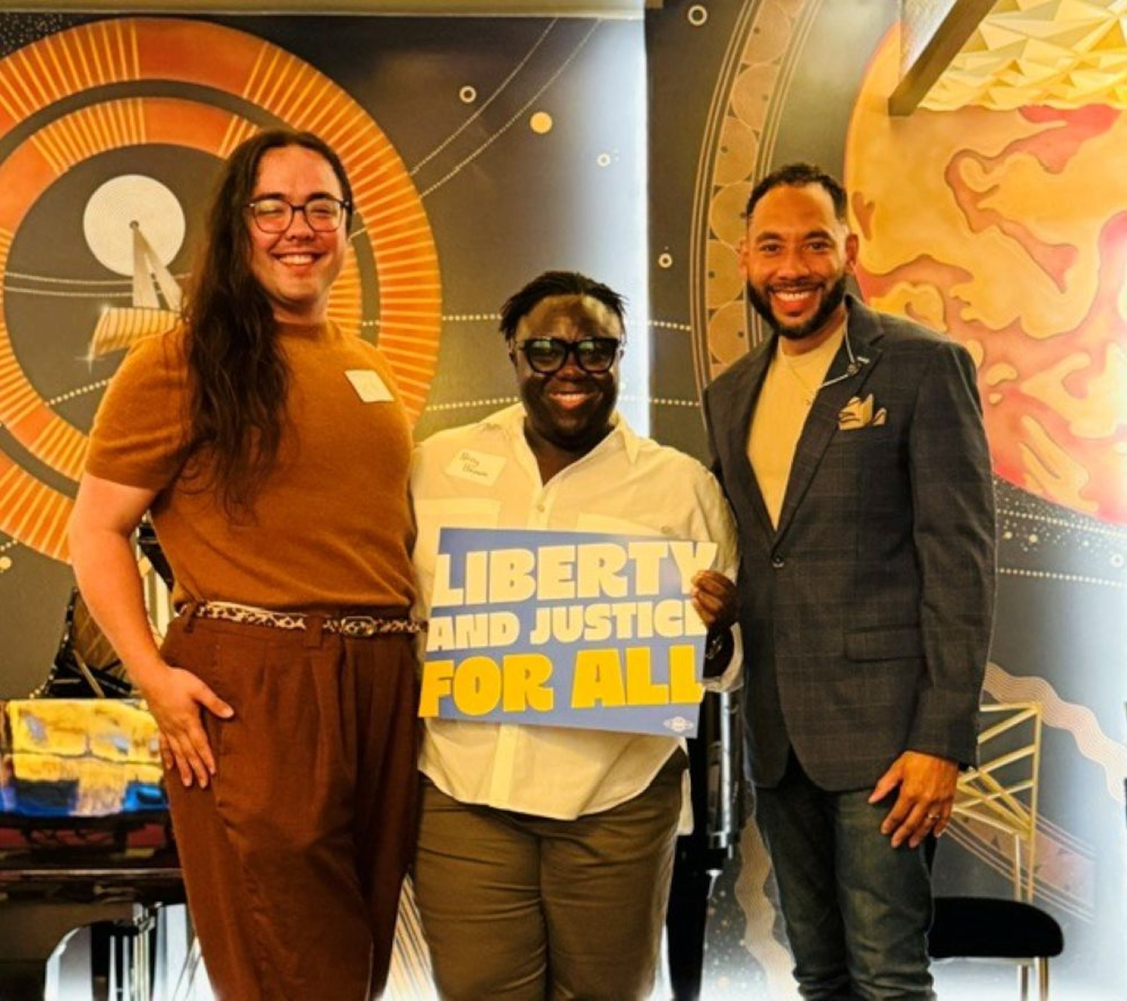 Human Rights Campaign board member and Atlanta native Percy Brown (center) poses with Georgia House of Representatives candidate Bentley Hudgins (left) and State Sen. RaShaun Kemp. (Courtesy of Percy Brown).