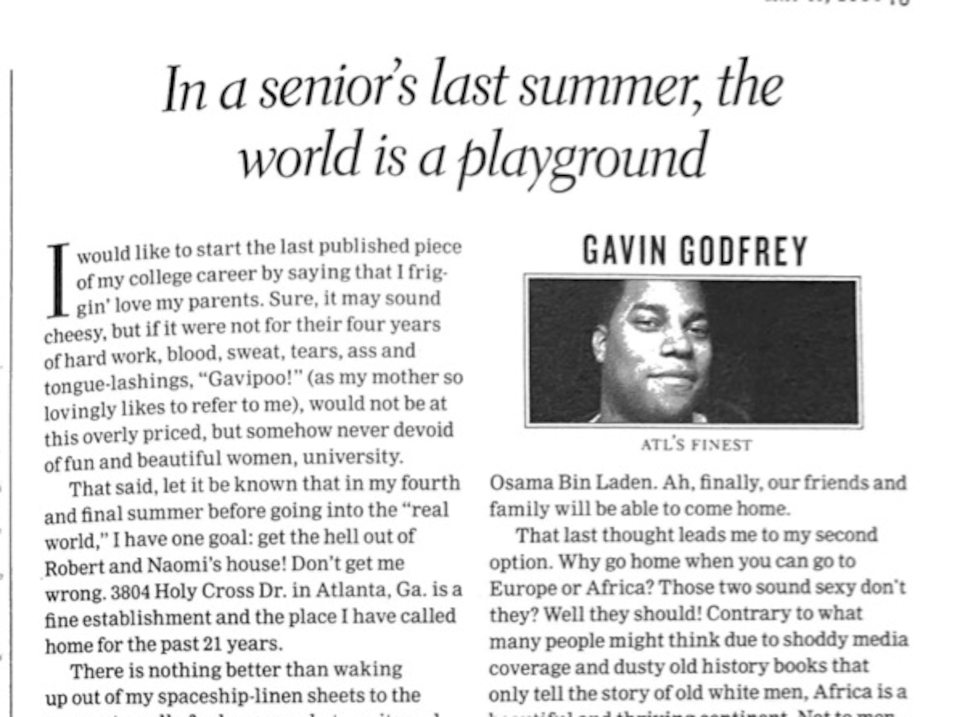 Senior reporter Gavin Godfrey worked at his student newspaper as a features editor and reporter. (Gavin Godfrey/AJC)