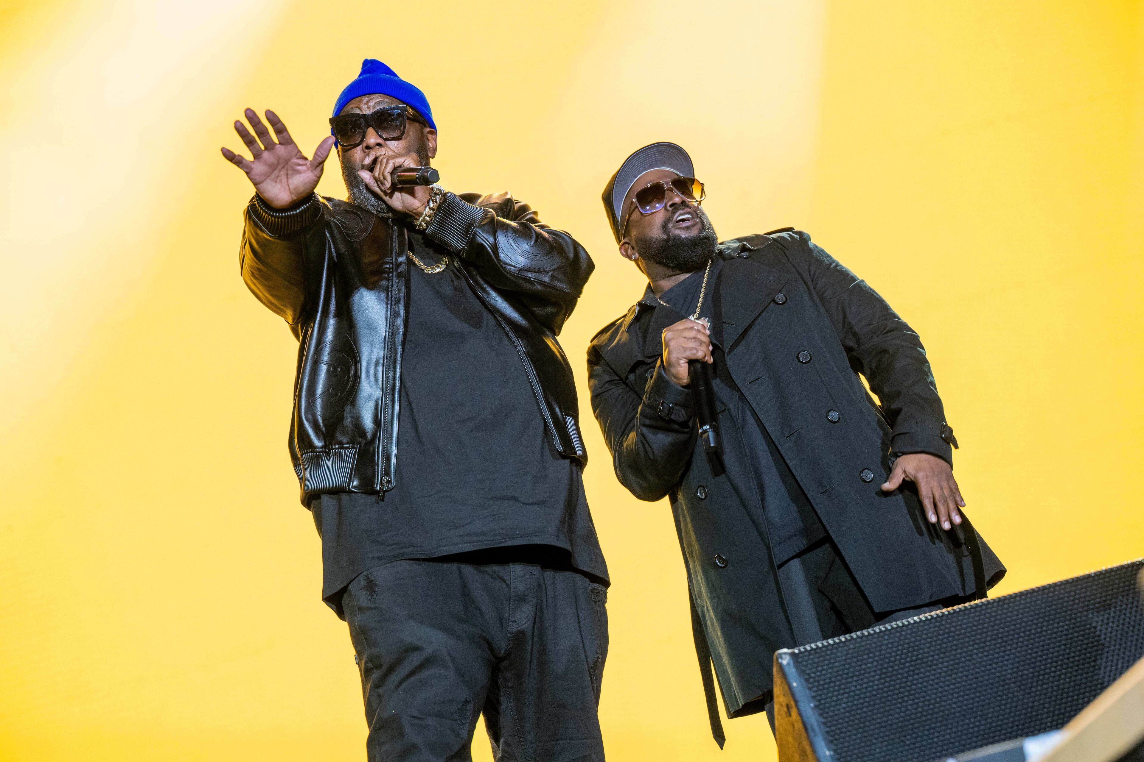 Killer Mike (left) and Big Boi perform during the Dungeon Family Reunion at One Musicfest on Saturday, Oct. 25, 2025, at Piedmont Park in Atlanta. (Paul R. Giunta/AP)