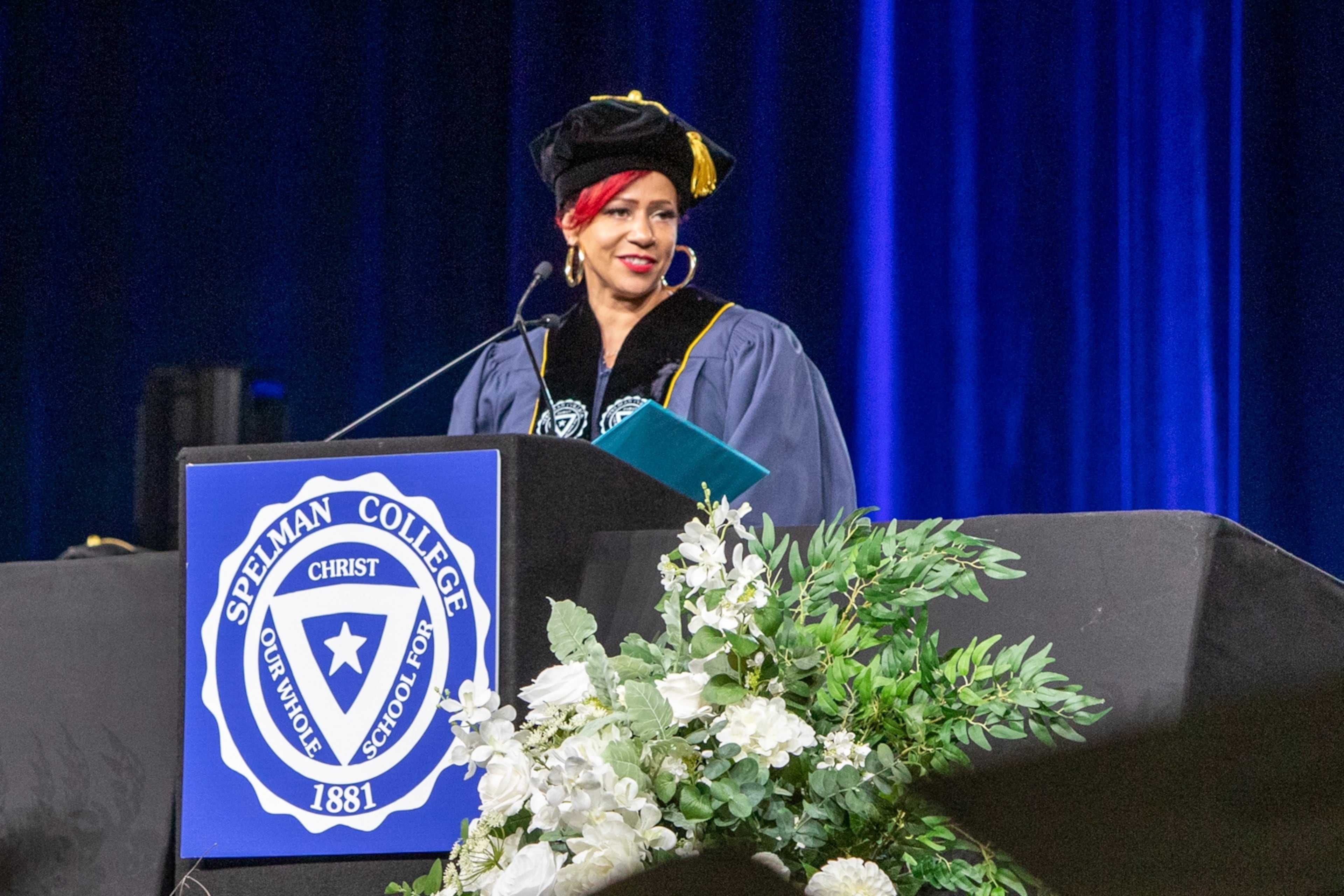 Nikole Hannah-Jones, a Pulitzer Prize-winning reporter covering racial injustice for The New York Times Magazine and creator of the landmark The 1619 Project, delivers the Spelman College commencement address on Sunday, May 21, 2023, at the Georgia International Convention Center. (Jenni Girtman for the AJC)