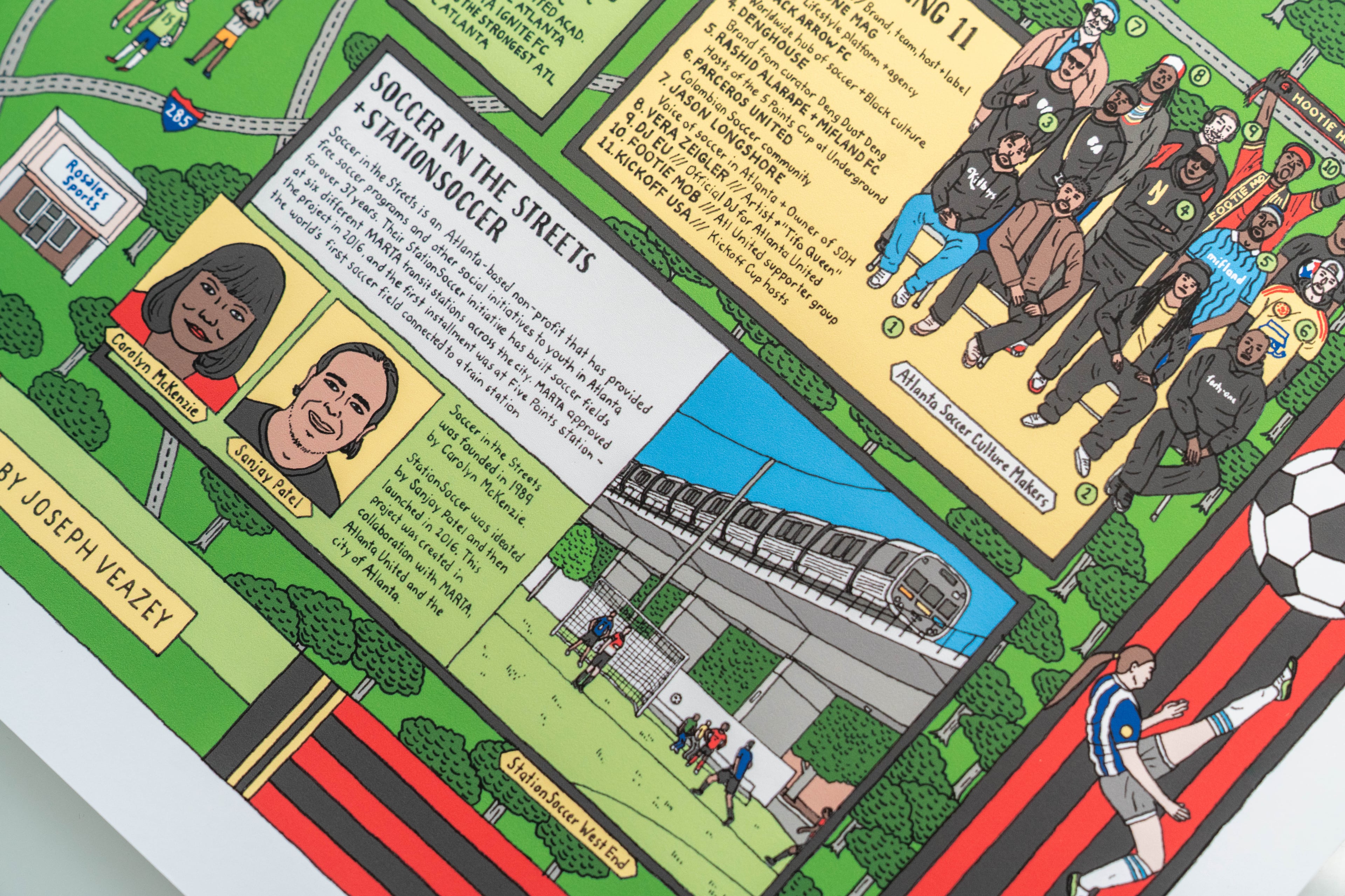 The Atlanta Soccer Map includes a "Starting 11" of influential places and people. (Courtesy Wander)