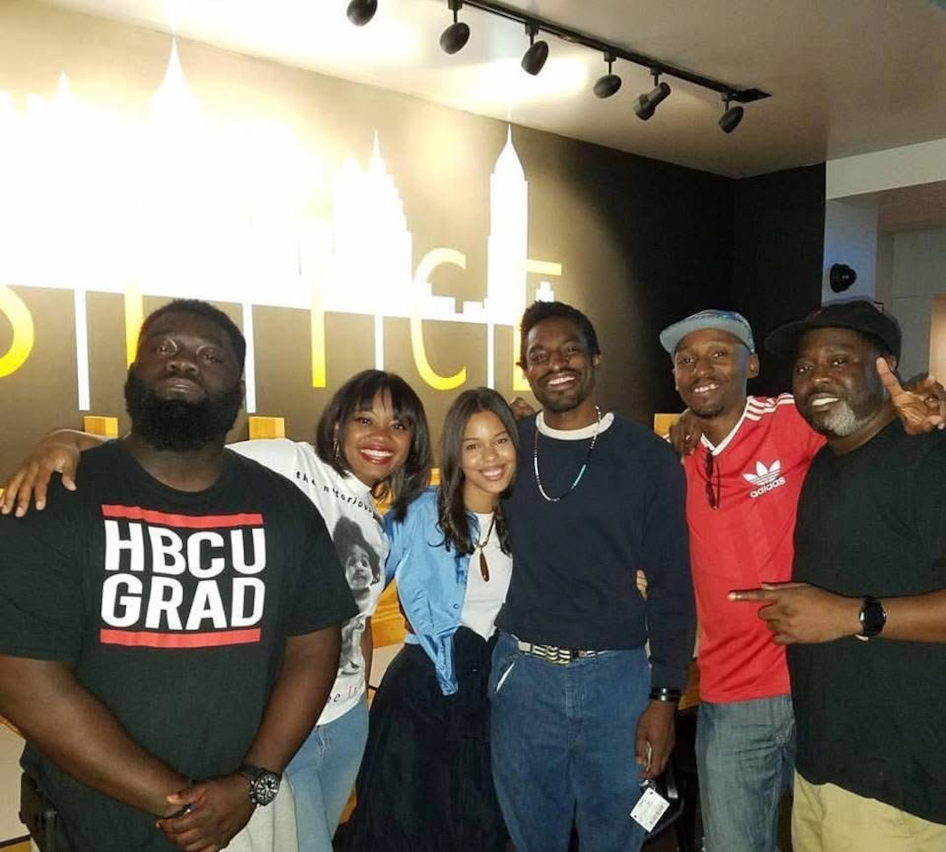 Outkast member Andre 3000 (center) attends Facts Only Trivia (then called Hip Hop Trivia ATL) and poses with house DJ Bernard 'Dusei Da Great' Adusei, marketing strategist Crystal Thomas, her guest, co-hosts Maurice Garland and Branden Peters. (Courtesy of Facts Only Trivia)
