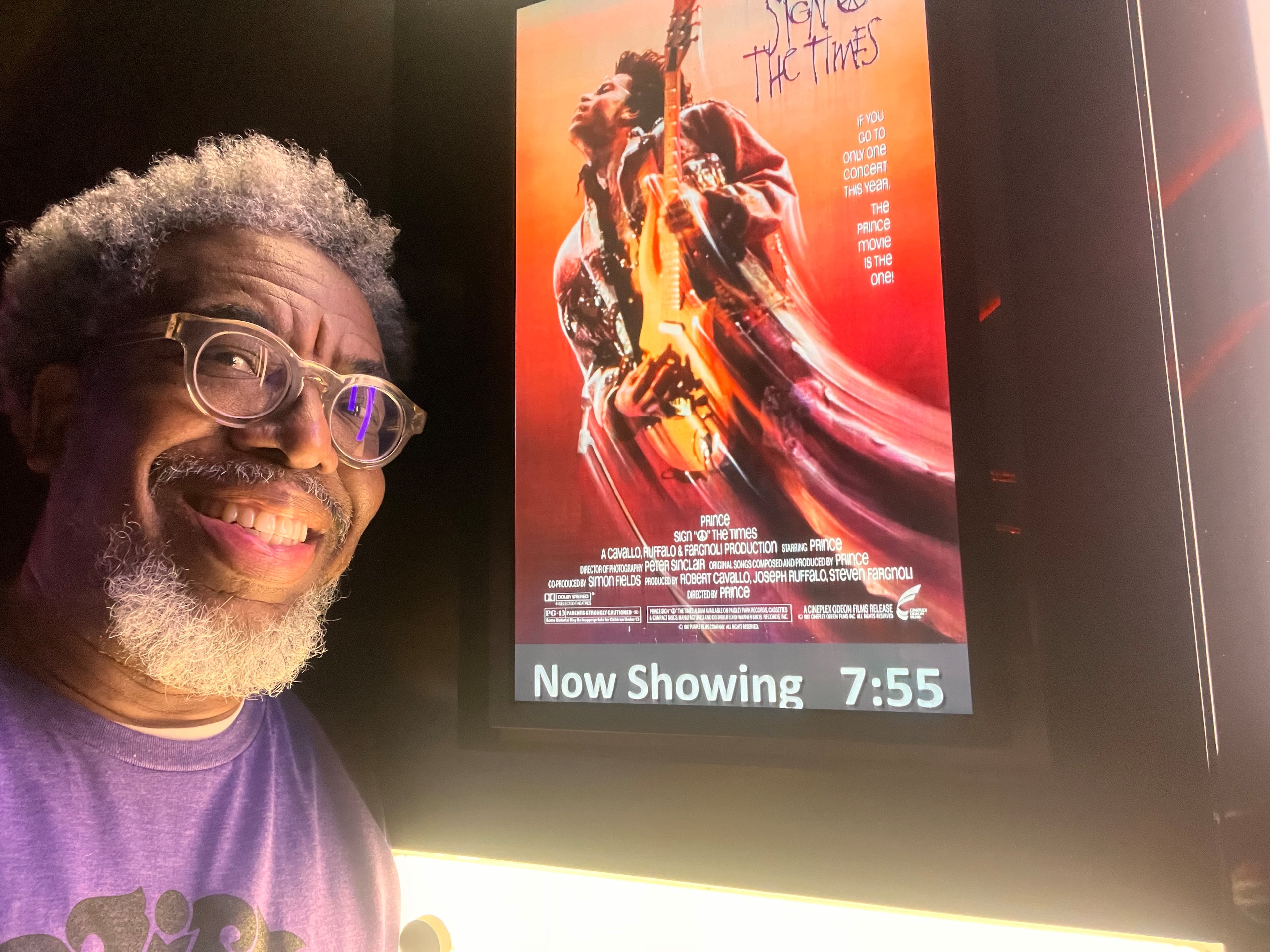 The AJC's Ernie Suggs at a special showing of the Prince classic, “Sign o’ the Times," on Aug. 30, 2025. (Ernie Suggs/AJC)