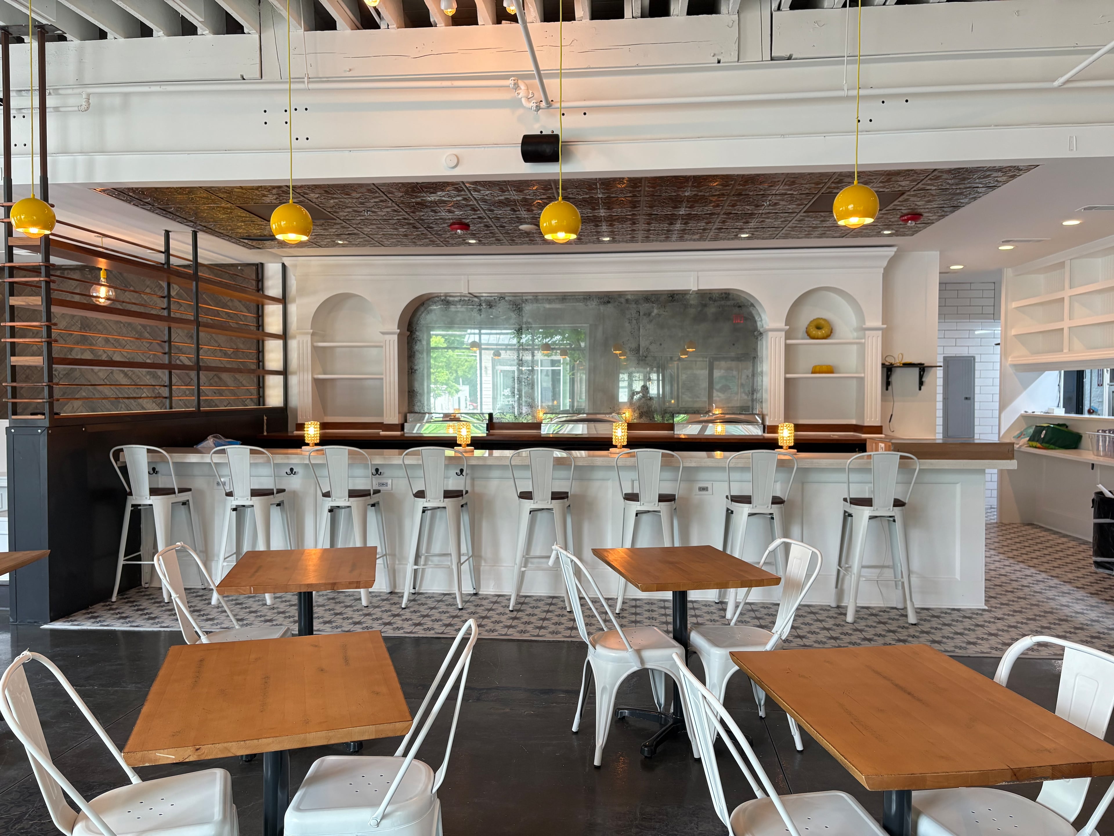 Bomb Biscuit's new space is bright and airy, as shown in this pre-opening sneak peak of its dining room. (Courtesy of Bomb Biscuit Co.)