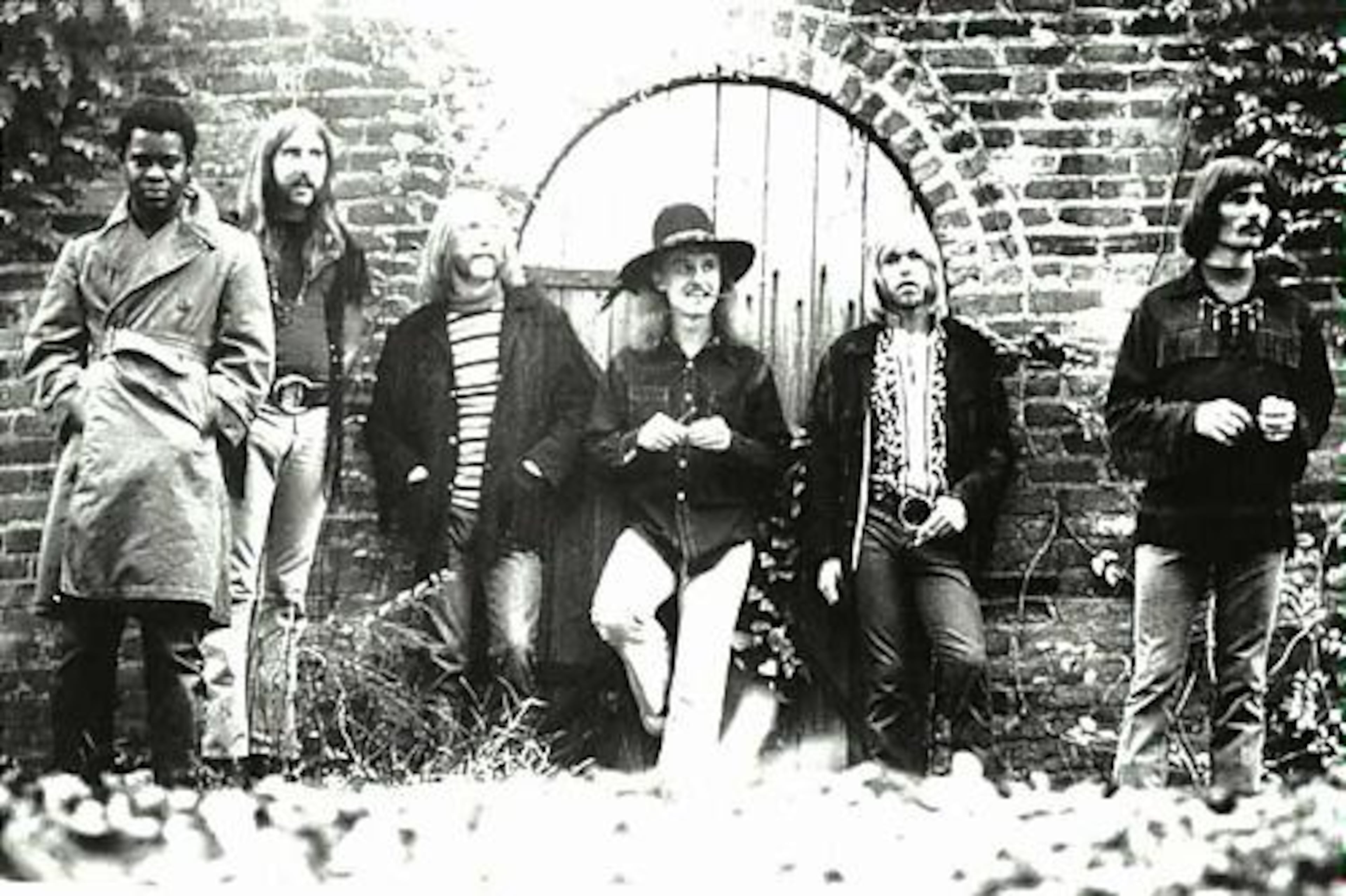 Original members of the Allman Brothers Band include Jaimoe Johanson (from left), Berry Oakley, Duane Allman, Butch Trucks, Gregg Allman and Dickey Betts. Formed by Duane and Gregg in the late 1960s, the Macon-based band became one of the most influential and popular American rock bands despite personal turmoil and tragedy. (Courtesy of Frank Driggs)