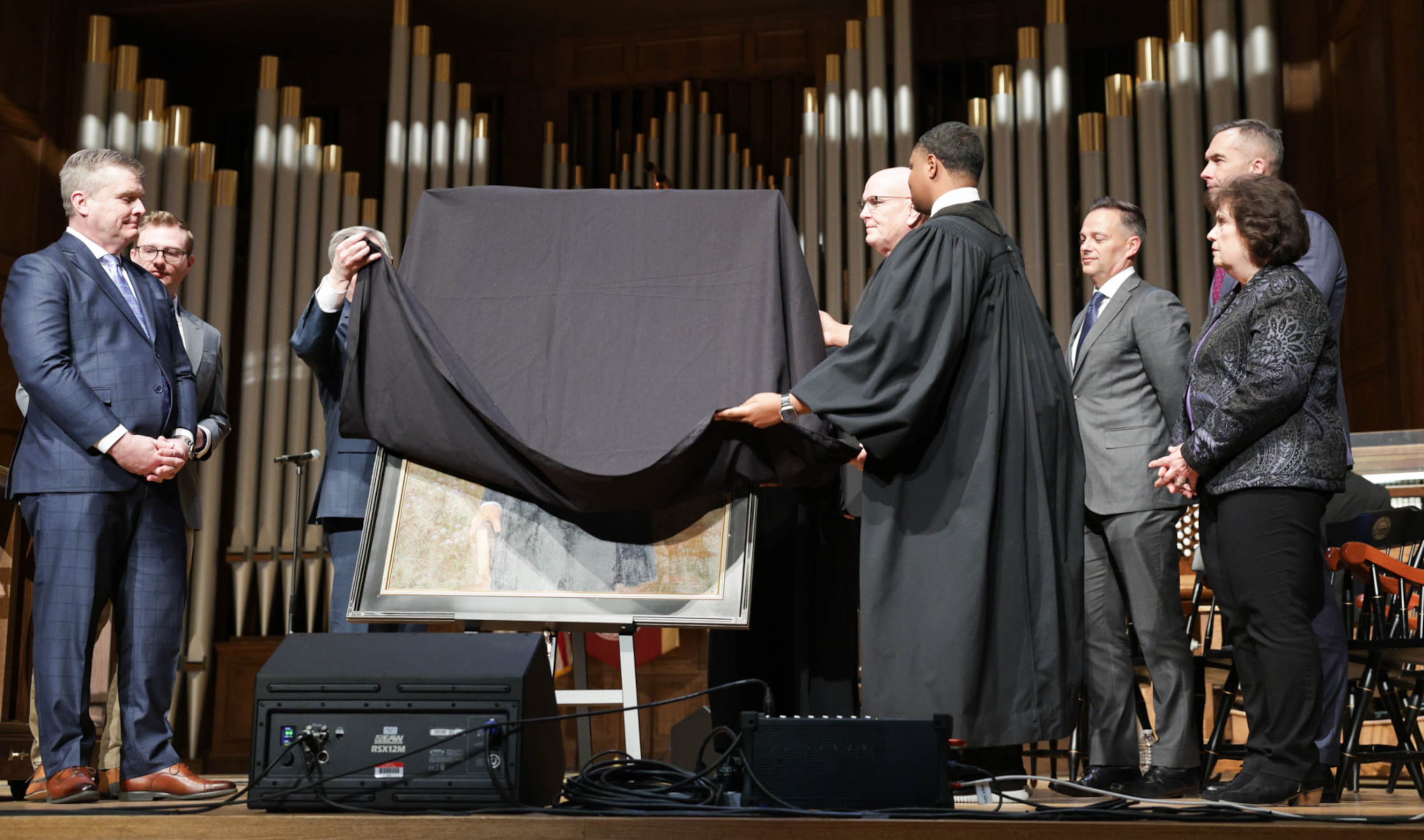 The portrait of Mormon leader Joseph Smith is unveiled at the Martin Luther King Jr. International Chapel at Morehouse College on Feb. 1, 2026. (Courtesy of Intellectual Reserve Inc.)