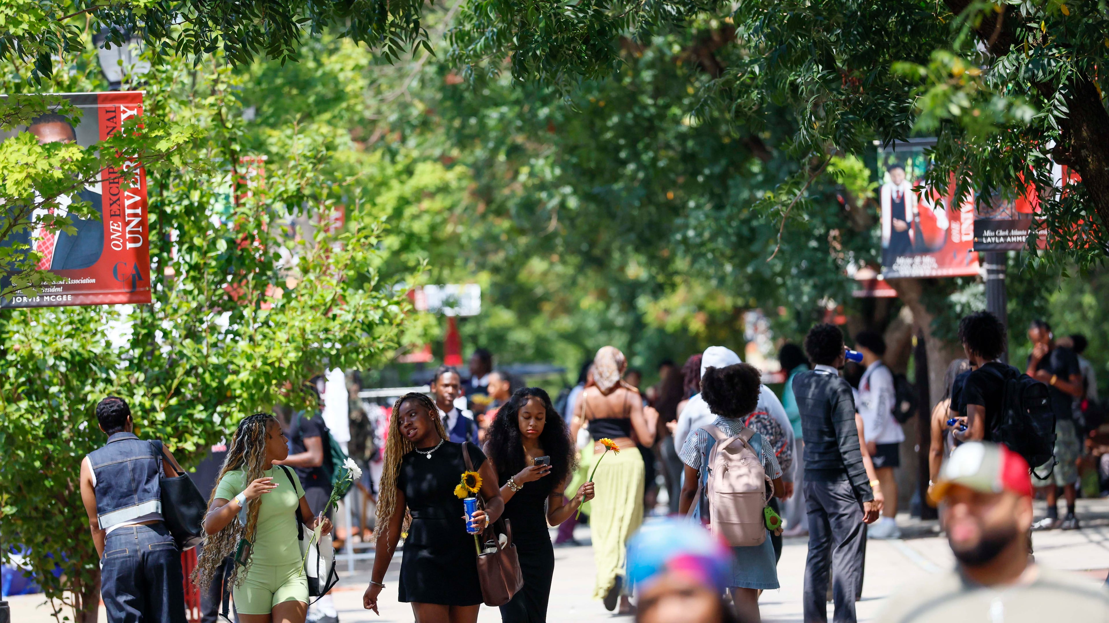 Clark Atlanta University students are seen walking on Chestnut St SW on the main campus on Wednesday, Sep. 2, 2026. (Miguel Martinez/AJC)