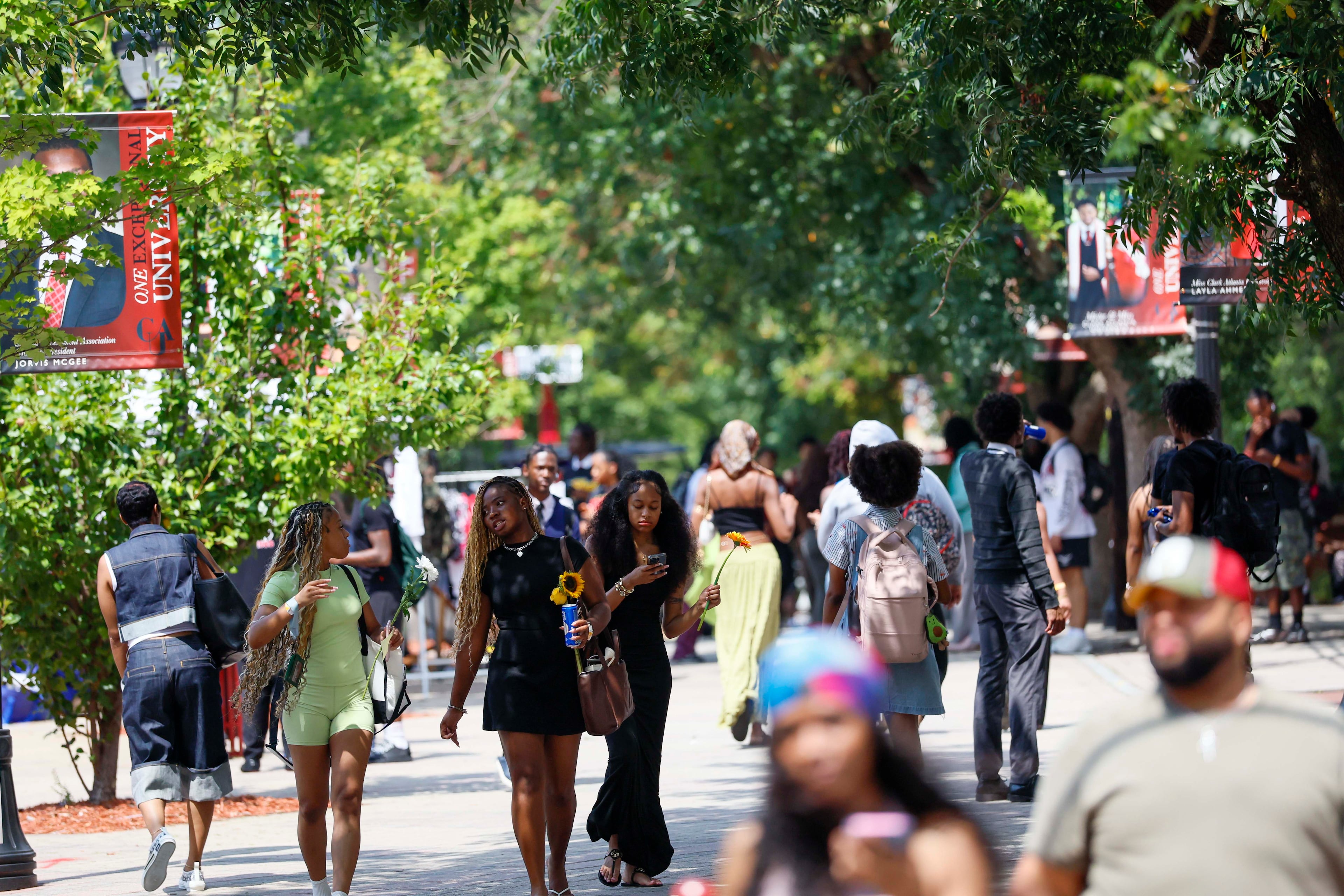 Clark Atlanta University students are seen walking on Chestnut St. SW on the main campus on Wednesday, Sept. 2, 2026. (Miguel Martinez/AJC)