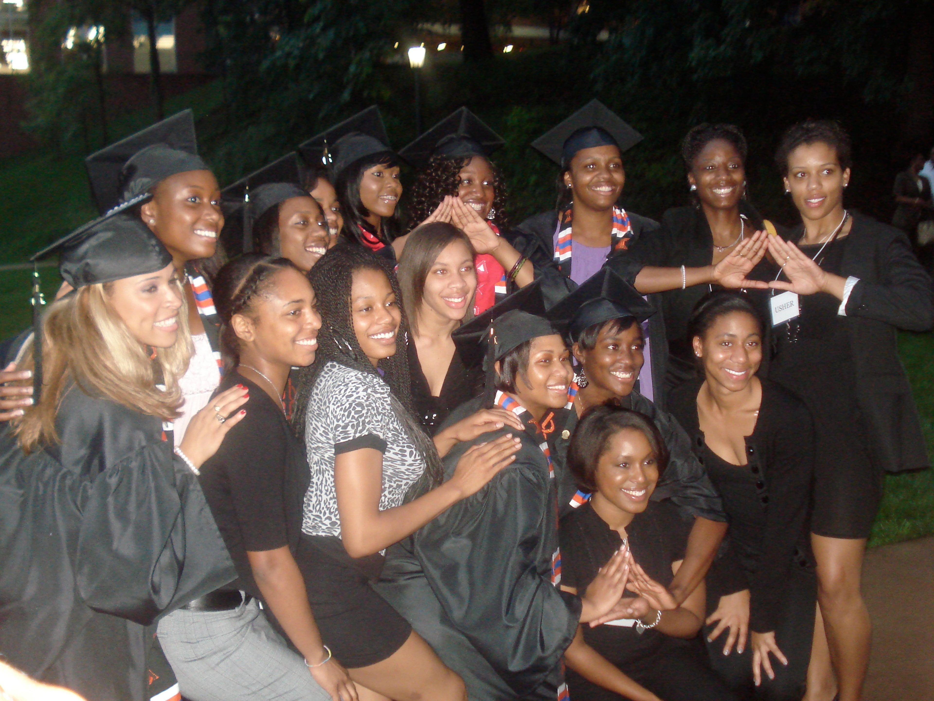 Howard (center) poses with her line sisters from the Kappa Rho Chapter of Delta Sigma Theta Sorority, Inc., after the Donning of the Kente ceremony in the spring of 2010. (Courtesy of Brooke Leigh Howard)