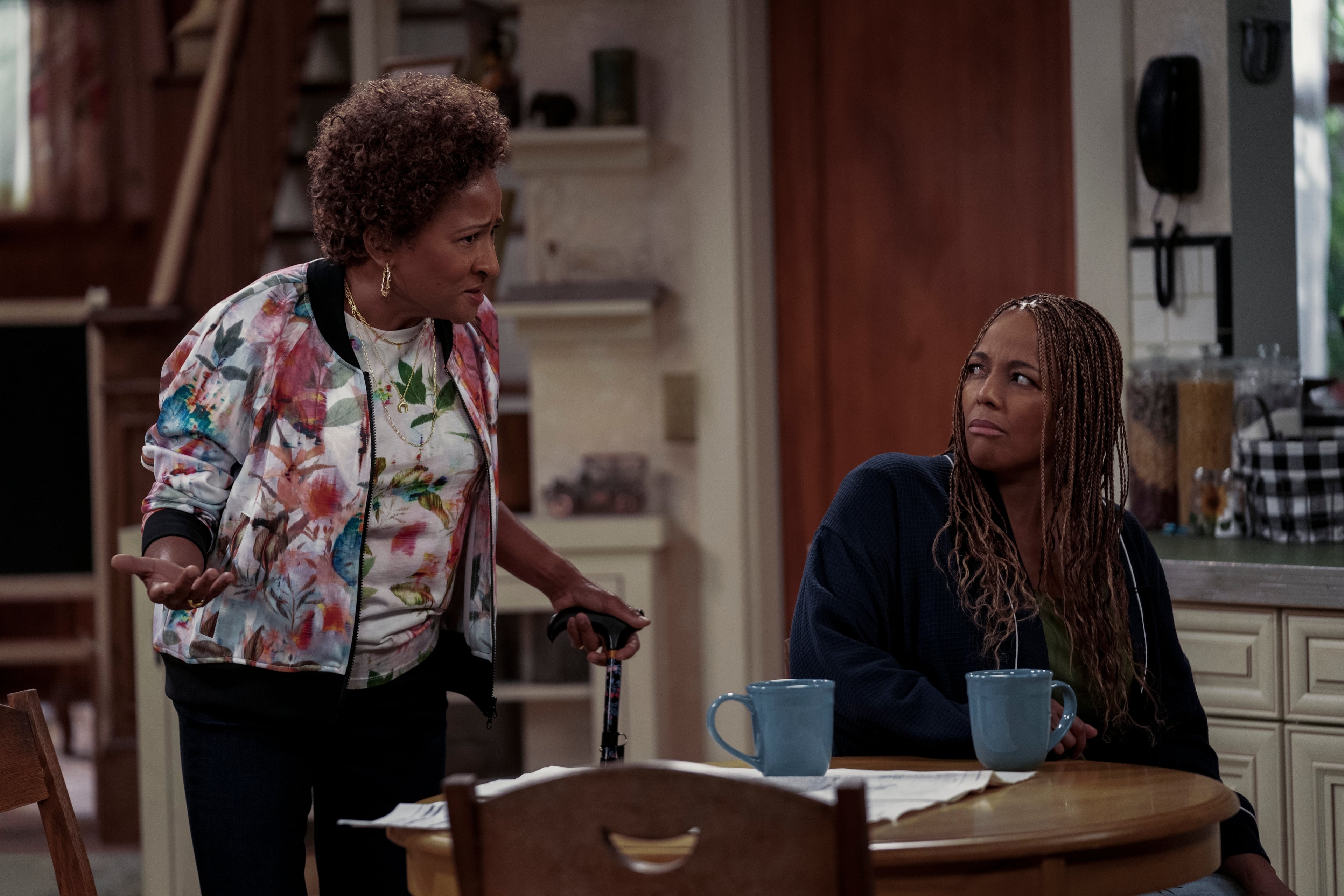 Wanda Sykes (Lucretia) talks with Kim Fields (Regina) in season 1 of "The Upshaws on Netflix. (Courtesy of Netflix 2021)