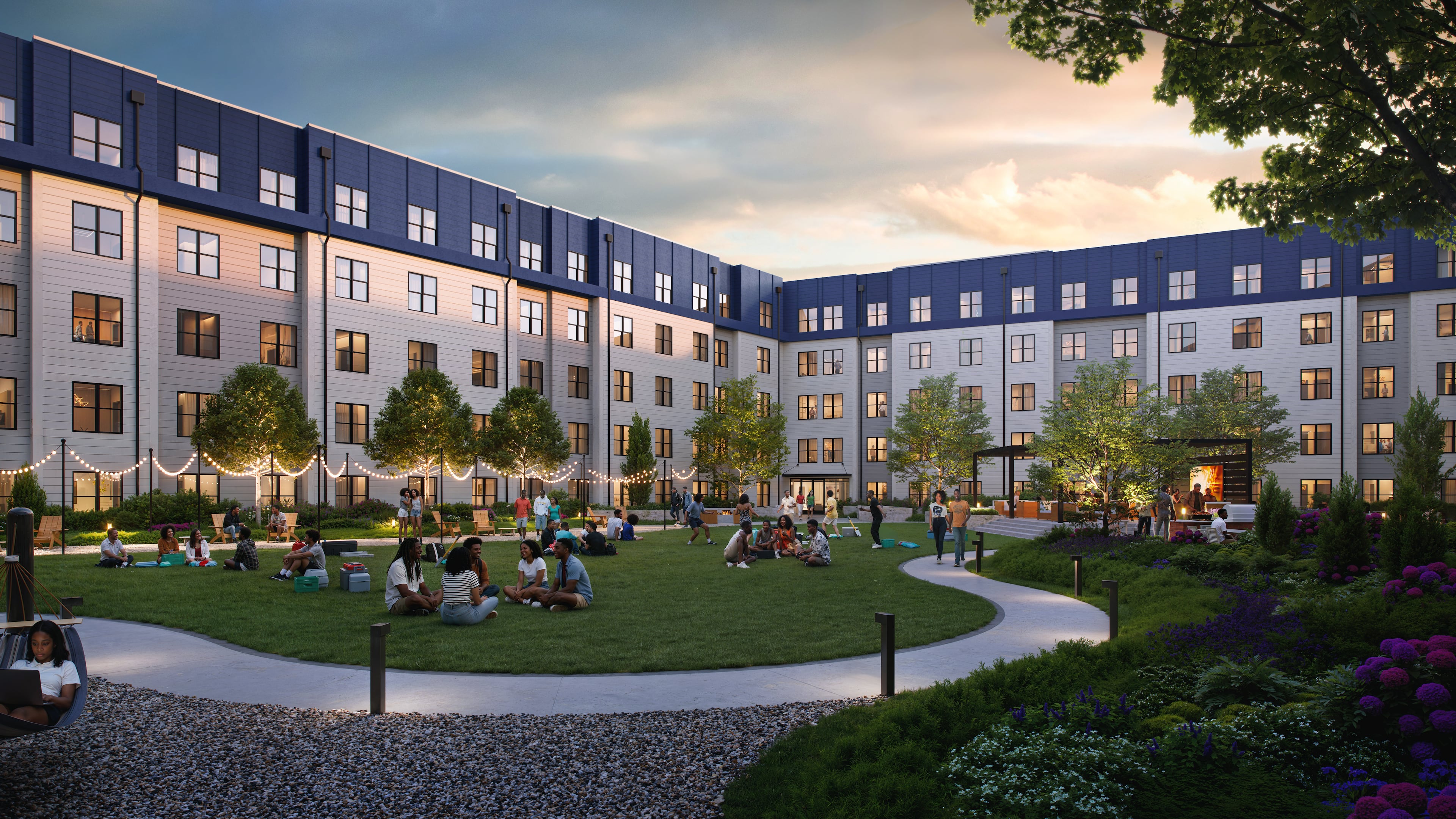 A rendering of the housing project The Den at Eight50 West slated for the area across from B. T. Harvey Stadium at Morehouse College. A groundbreaking ceremony for the project was set for Oct. 15, 2026. (Courtesy of Radnor Property Group)