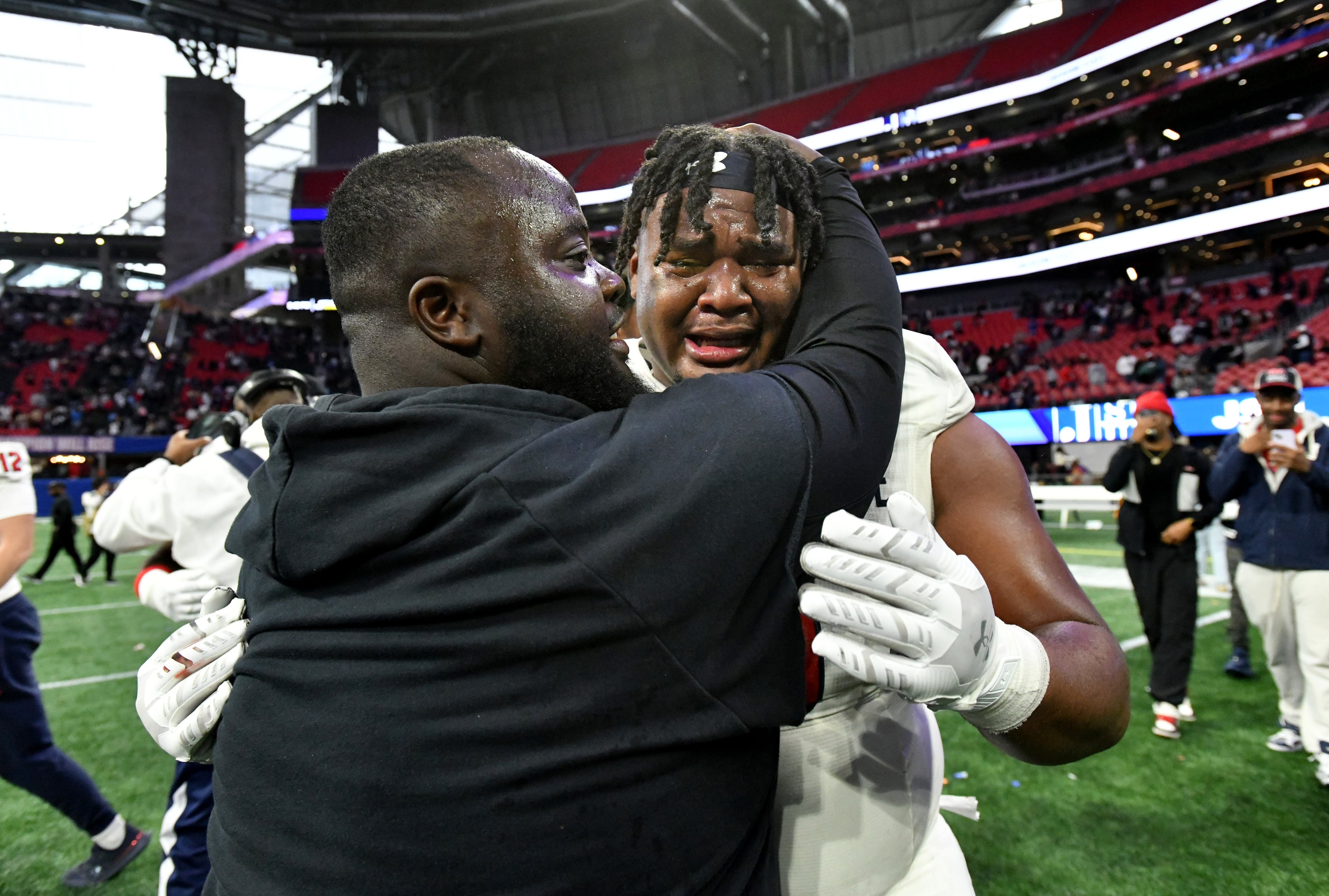 Jeremiah Williams (back) and Jackson State got to celebrate victory in the 2024 Celebration Bowl. Unfortunately for the Tigers, they missed out on returning to the bowl with a loss last week to Prairie View A&M in the SWAC championship game. (Hyosub Shin/AJC 2024)