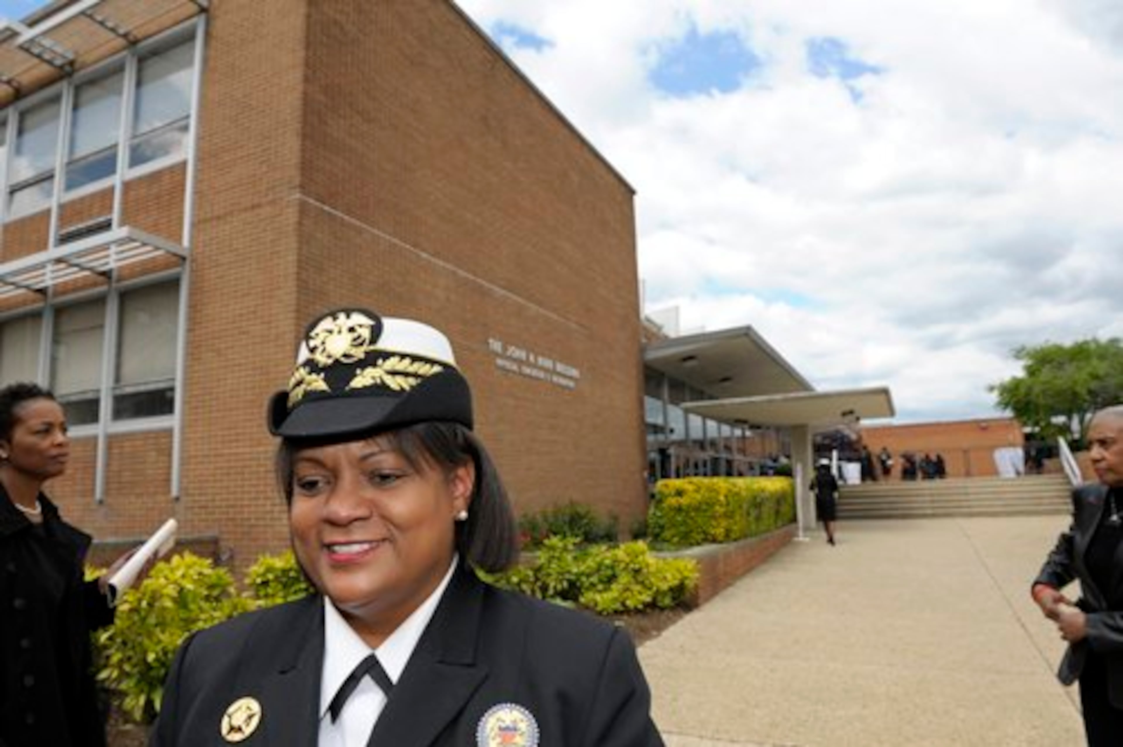 Surgeon General Regina Benjamin arrives for Delta Sigma Theta sorority's Omega Omega service to honor Dorothy Height on Wednesday, April 28, 2010, at Howard University in Washington. Height, who died April 20, was the sorority's 10th national president.