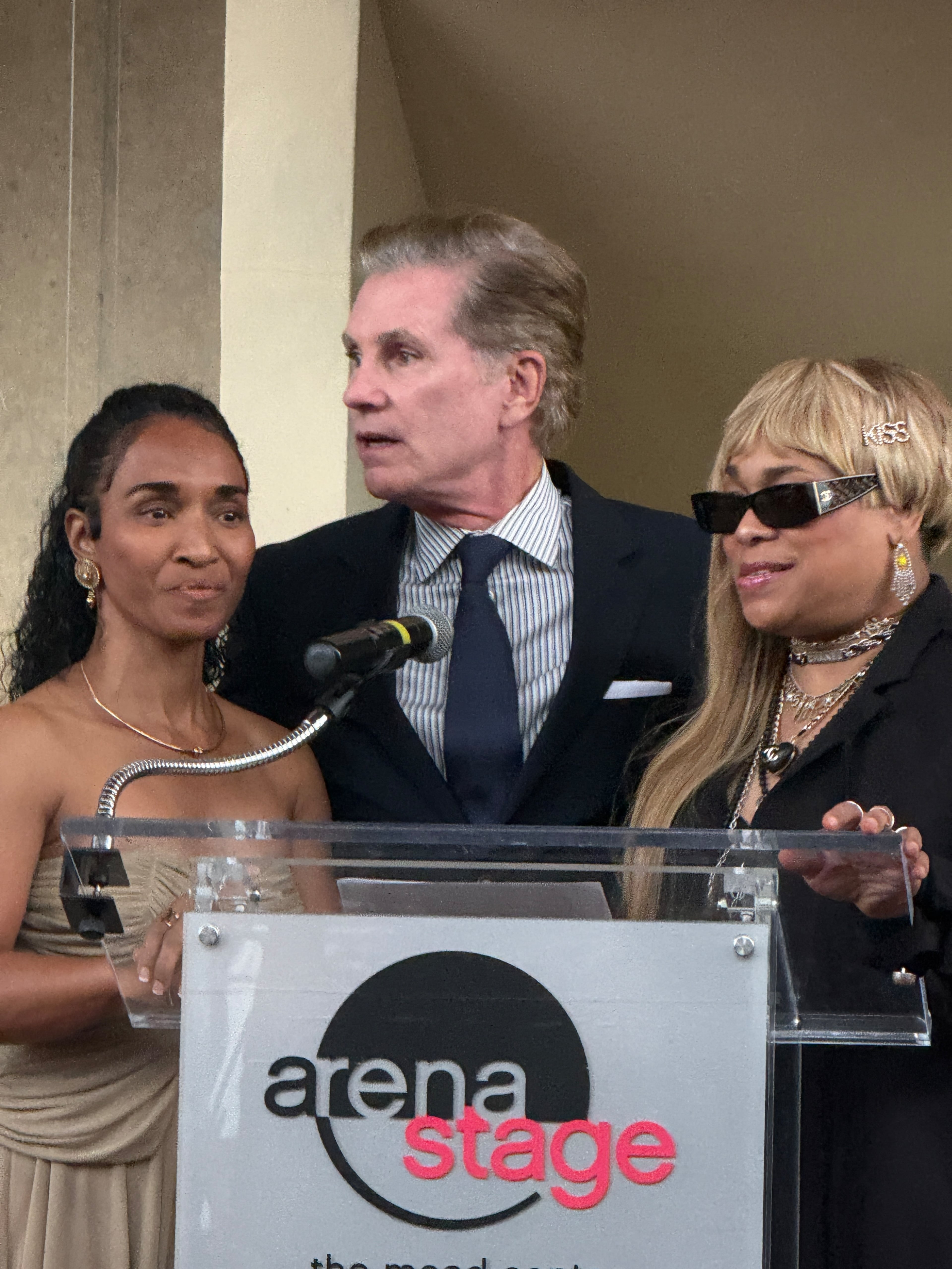 Bill Diggins (center), manager of TLC, dreamed up "CrazySexyCool" the musical to tell the life of the trio, which includes Rozonda "Chilli" Thomas (left) and Tionne "T-Boz" Watkins (right). (Tia Mitchell/AJC)