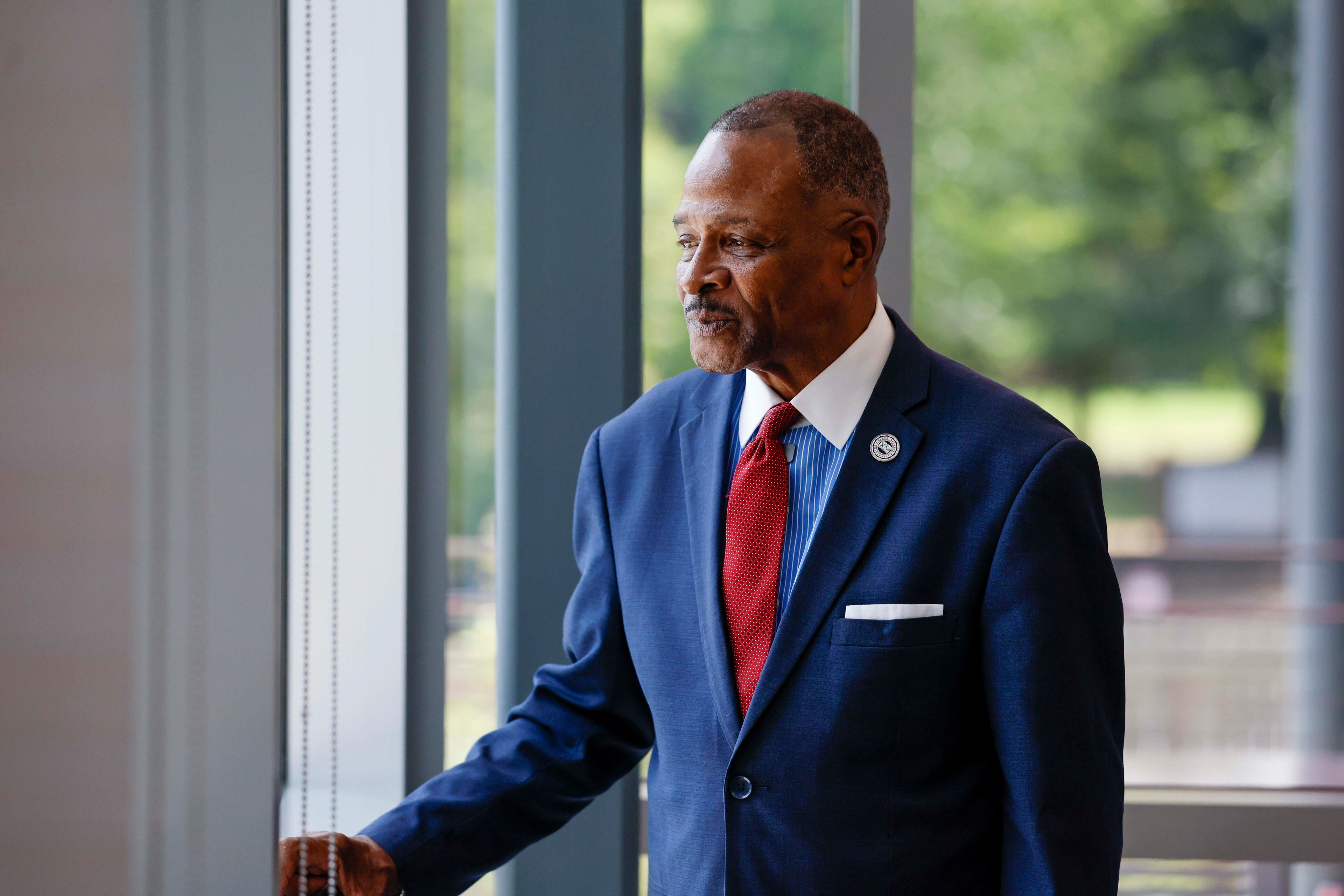 Clark Atlanta University President George T. French Jr. tours the new Student Success Center on Wednesday, Sept. 2, 2026. The building is the university’s first major academic facility in more than 20 years. (Miguel Martinez/AJC)