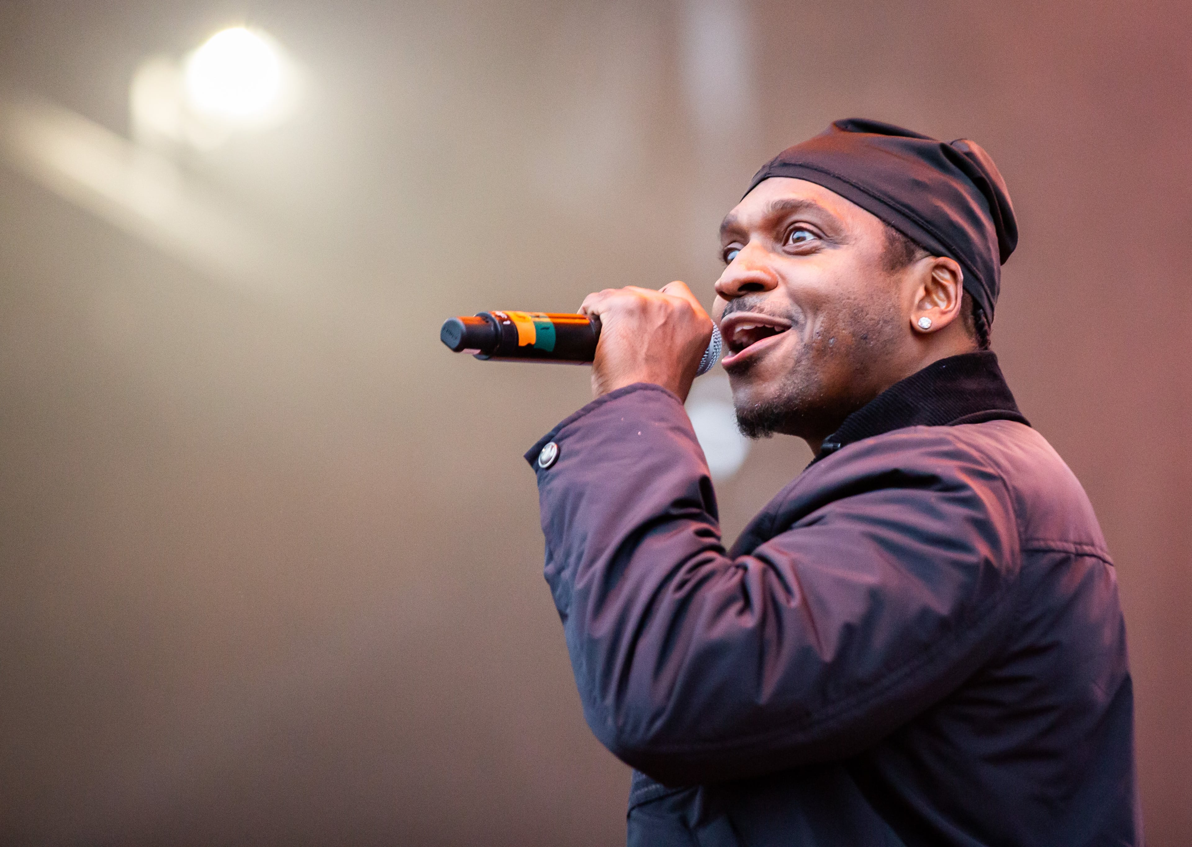 Rapper duo Clipse, featuring brothers Pusha T (pictured) and Malice, played a host of hits for early arrivals to One Musicfest on Sunday, Oct. 26, 2025, at Piedmont Park in Atlanta. (Ryan Fleisher for the AJC)