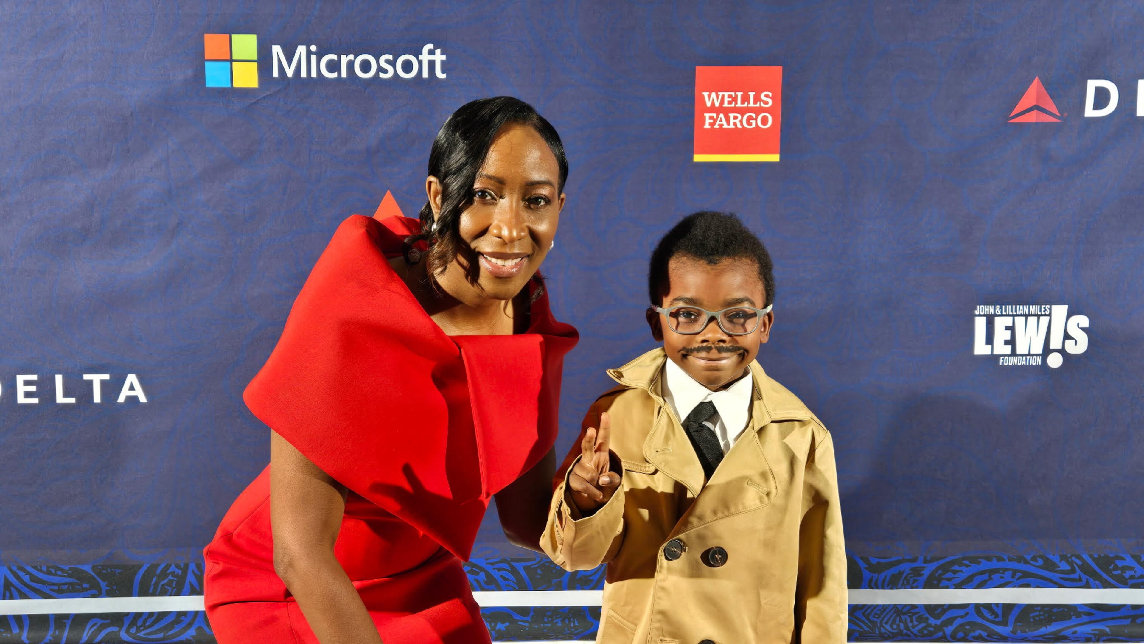 Detria Austin Everson, president and CEO of the John & Lillian Miles Lewis Foundation, hit the red carpet at the Good Trouble Gala with Bennett Pennywell, who made waves during the dinner with his impersonation of a 1960's era John Lewis. (Neil Parekh, The John and Lillian Miles Lewis Foundation)