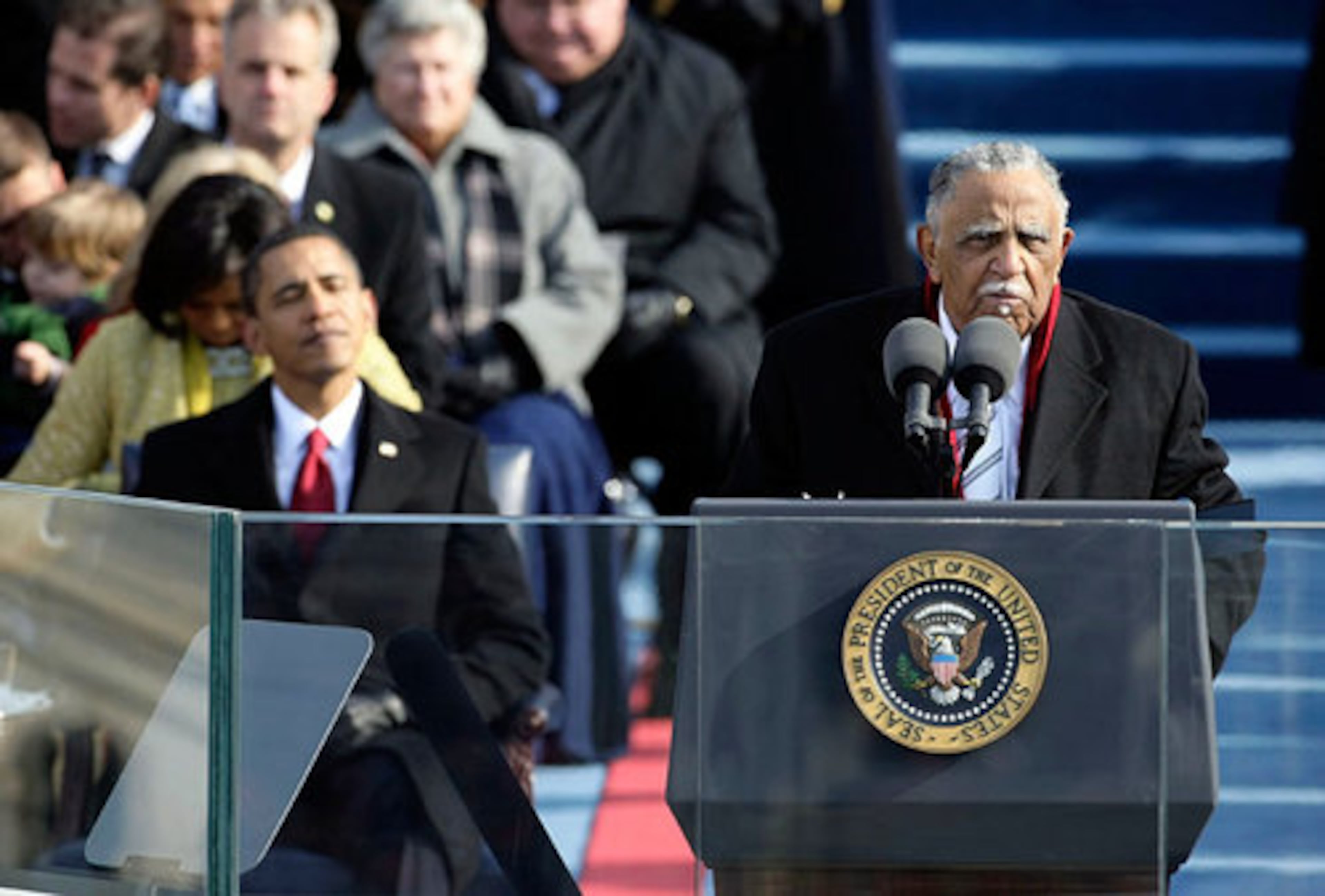 The Rev. Joseph Lowery, of Atlanta, gives the benediction during the inauguration. (Courtesy of Alex Wong)